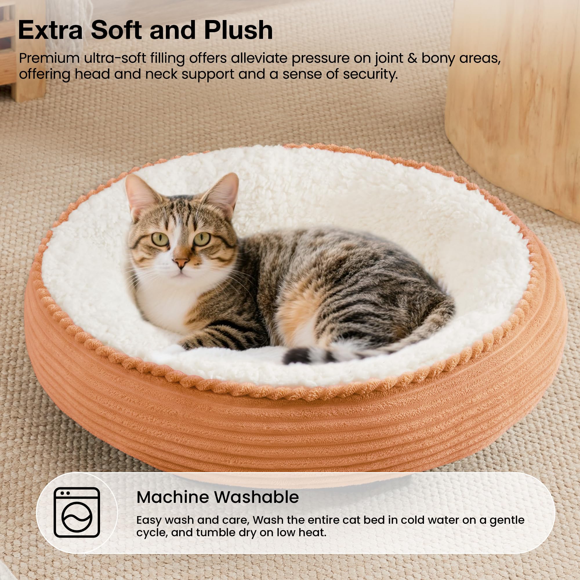 Love's cabin cama-donut-redonda apta para gatos y perros pequeños con apoyo.
