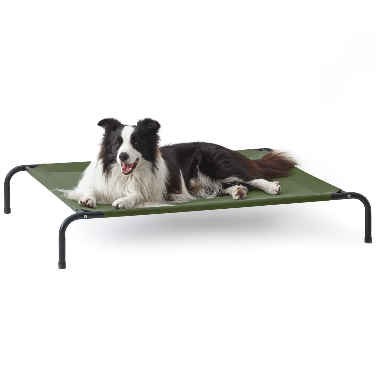 Cama elevada Love's cabin para perros grandes, color verde olivo, descanso y aireación.