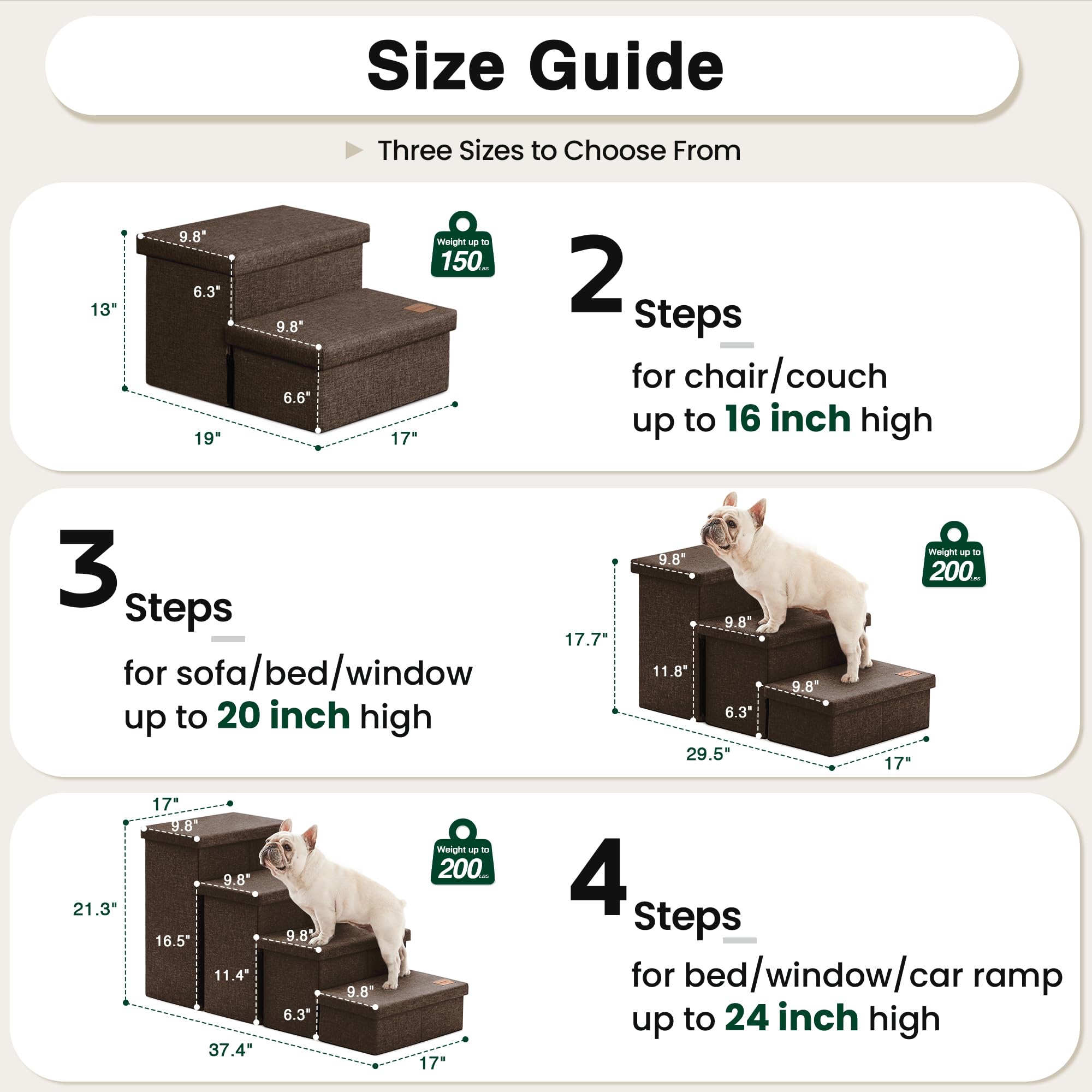 Love's cabin escalones para perros con almacenamiento de 4 bolsillos, manteniendo accesorios al alcance.