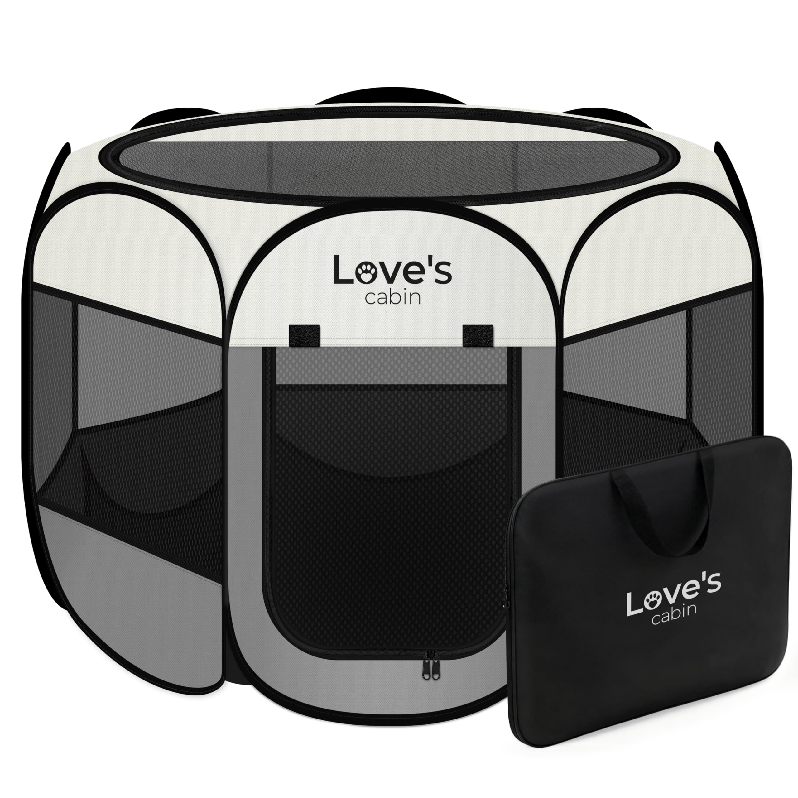 Love's Cabin Playpen para perro pequeño con 8 paneles circulares y malla gruesa