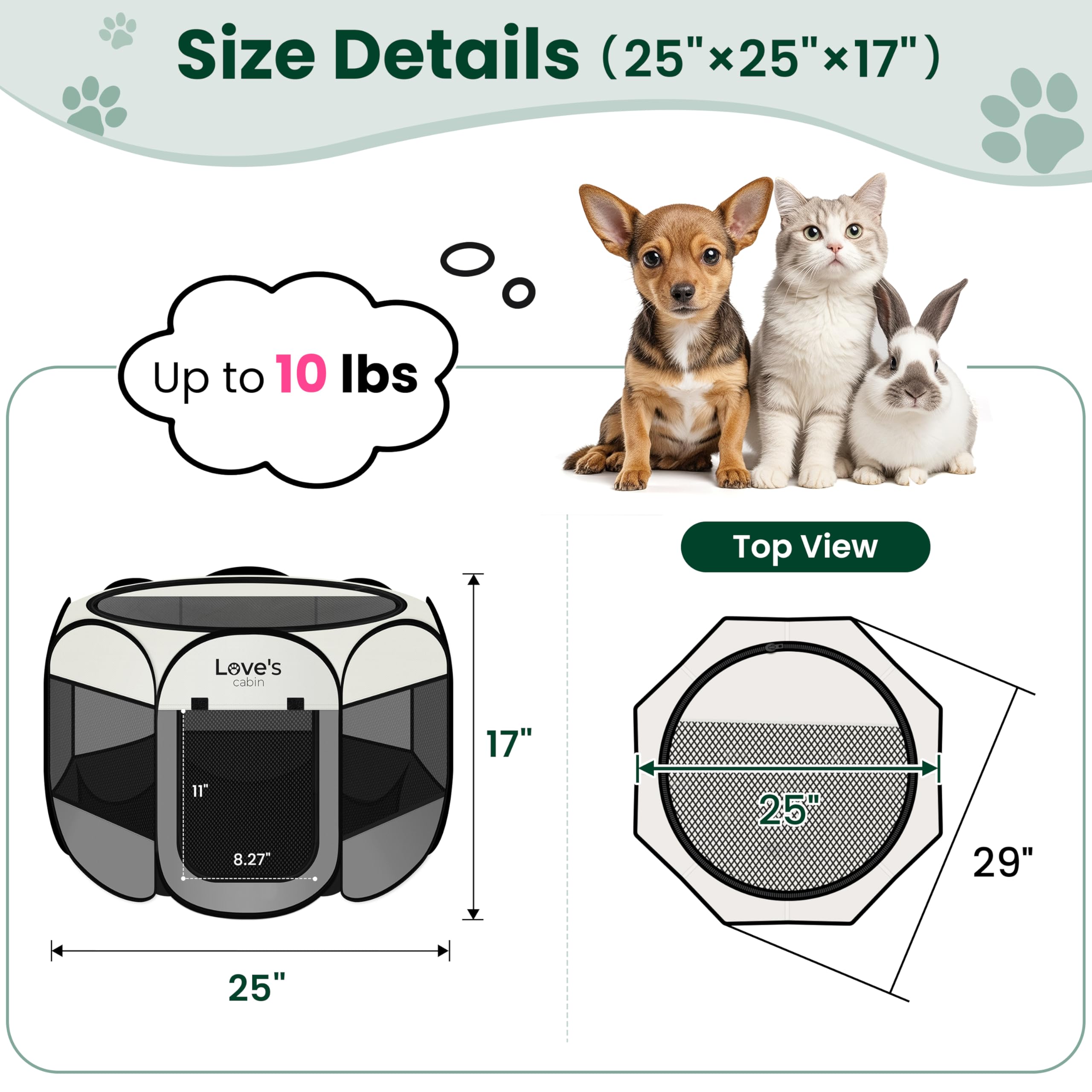 Love's Cabin Playpen tapa con cremallera removible para interior o exterior