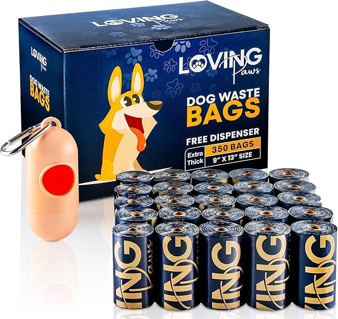 LOVING Paws bolsas de caca para perro, rollo de 350, extra gruesas y duraderas