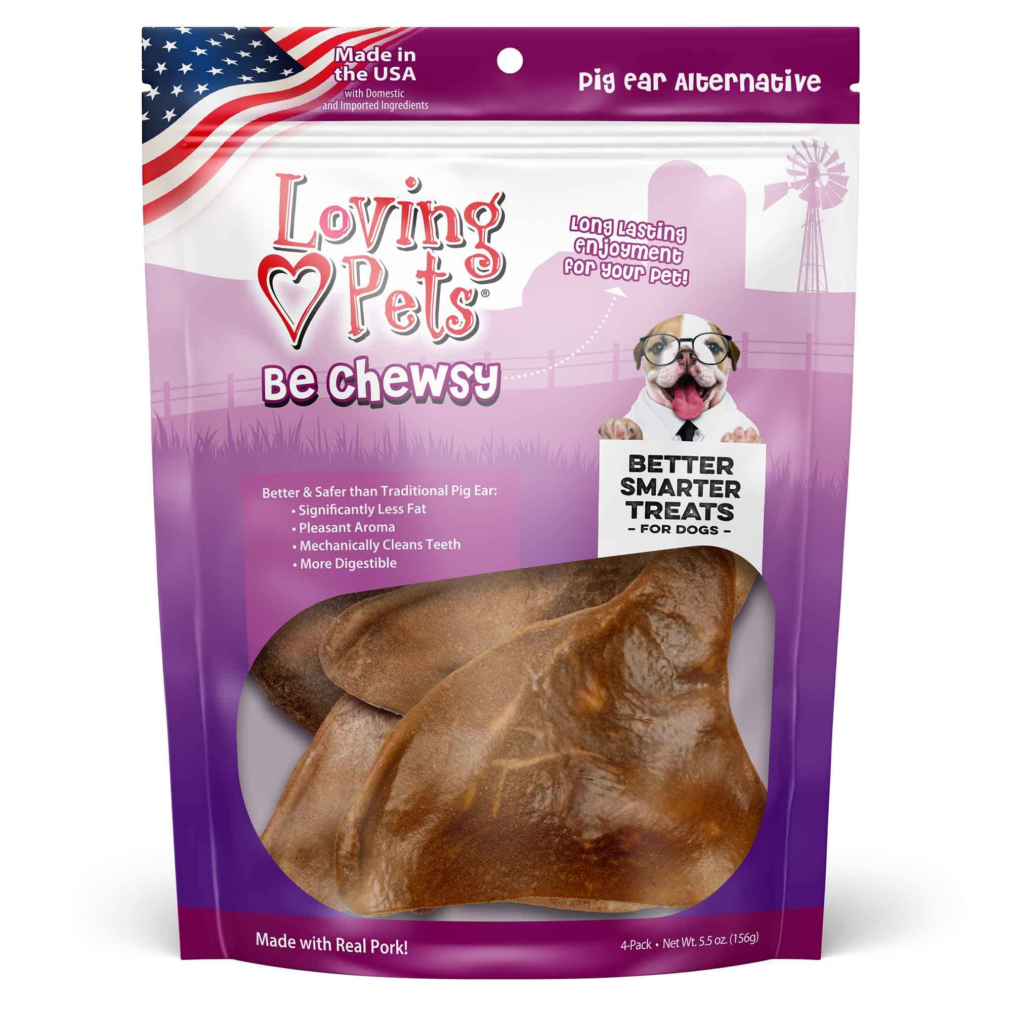 Loving Pets Be Chewsy, empaque visible, sabor a cerdo que entretiene al perro.