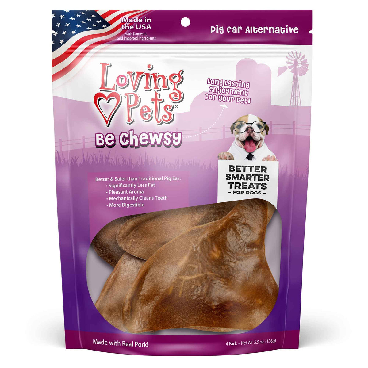 Loving Pets Be Chewsy, empaque visible, sabor a cerdo que entretiene al perro.