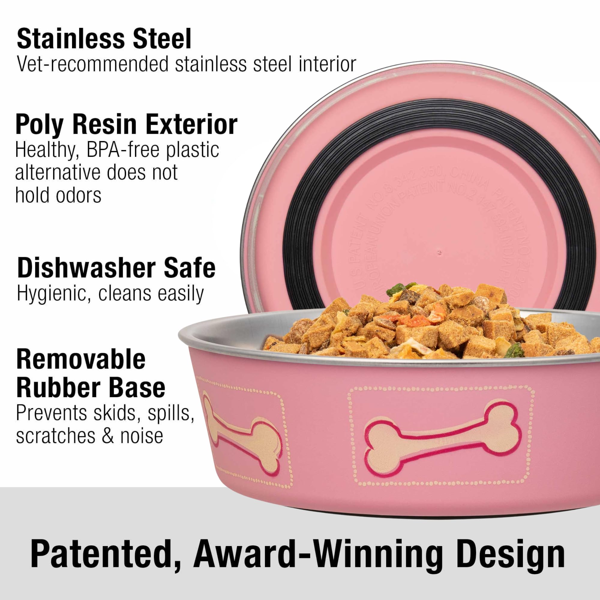 Bella Bowl de Loving Pets, exterior de poli-resina colorido para estilo y limpieza.