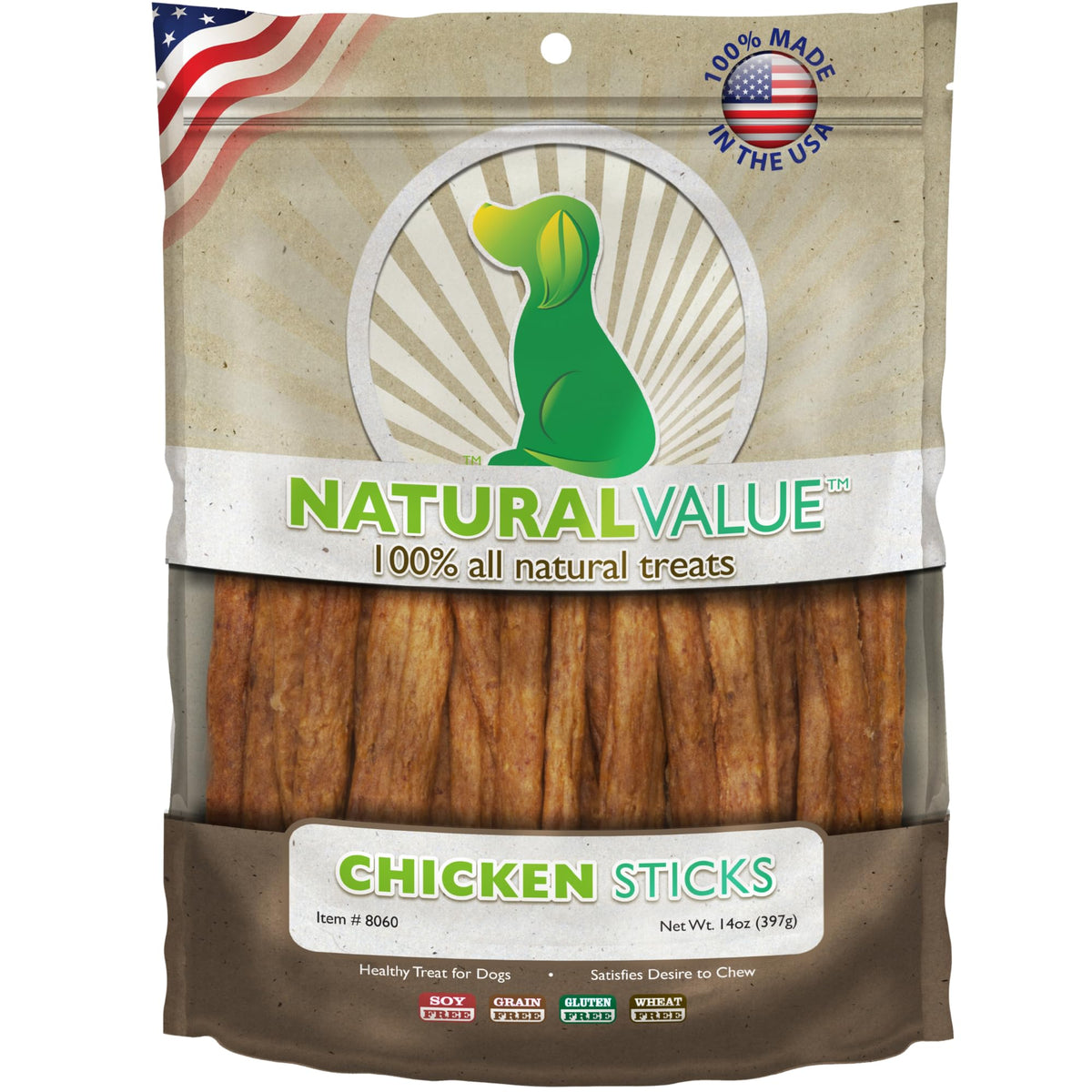 Loving Pets Natural Value palitos de pollo tiernos, empaque práctico para perros.