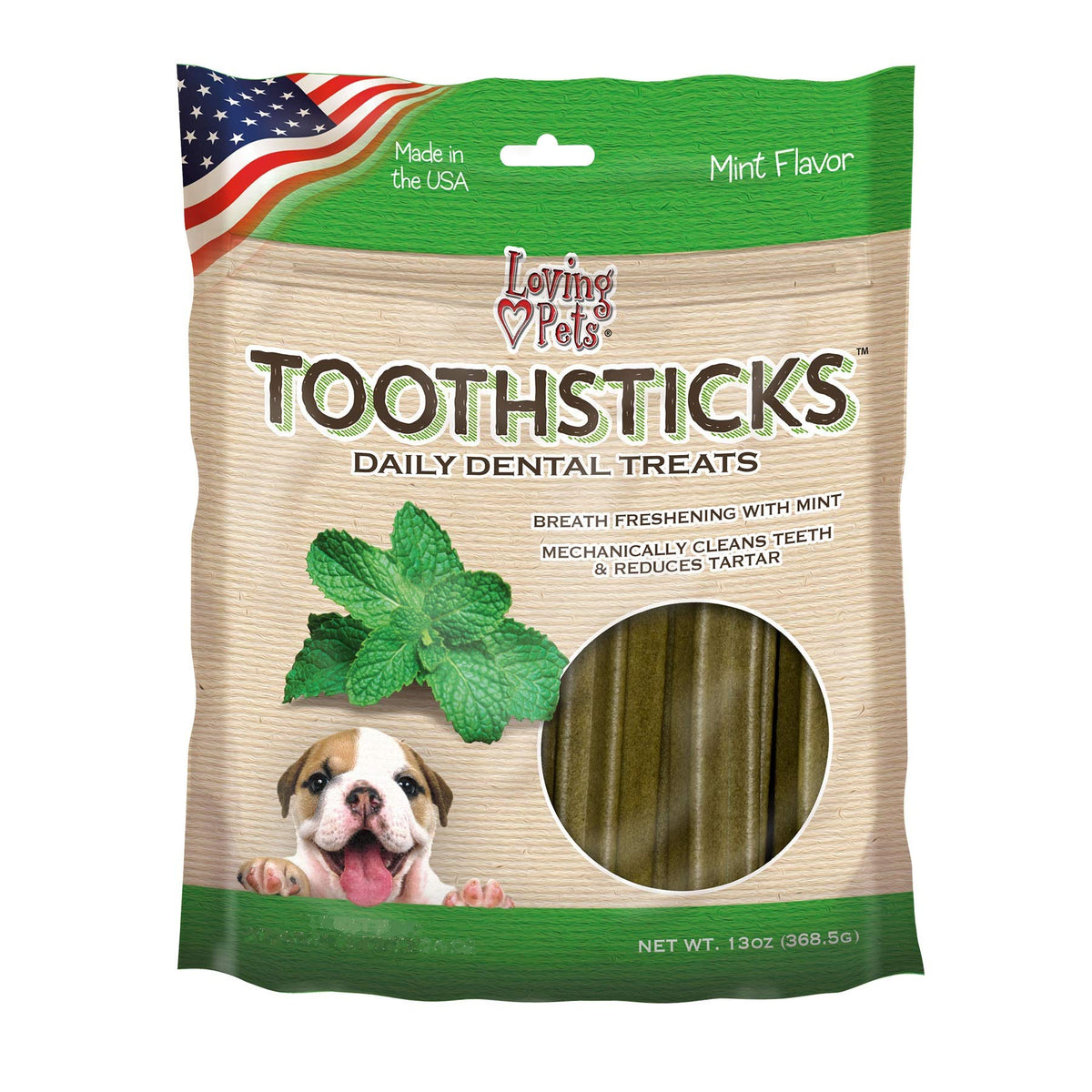 Loving Pets palitos dentales menta fresca en empaque para higiene bucal