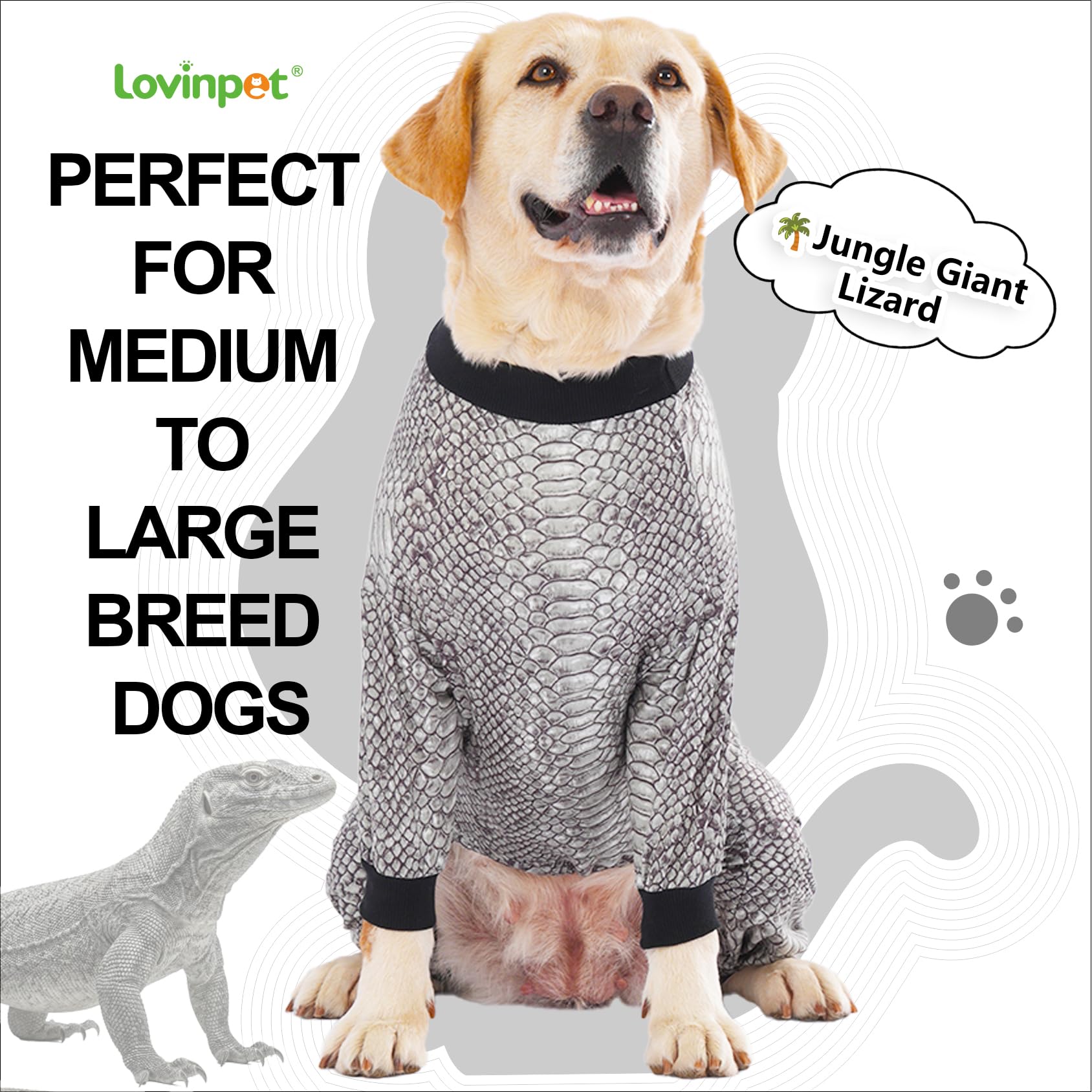 LovinPet Pijama para perro grande, estampado animal; añade personalidad en paseos y eventos.