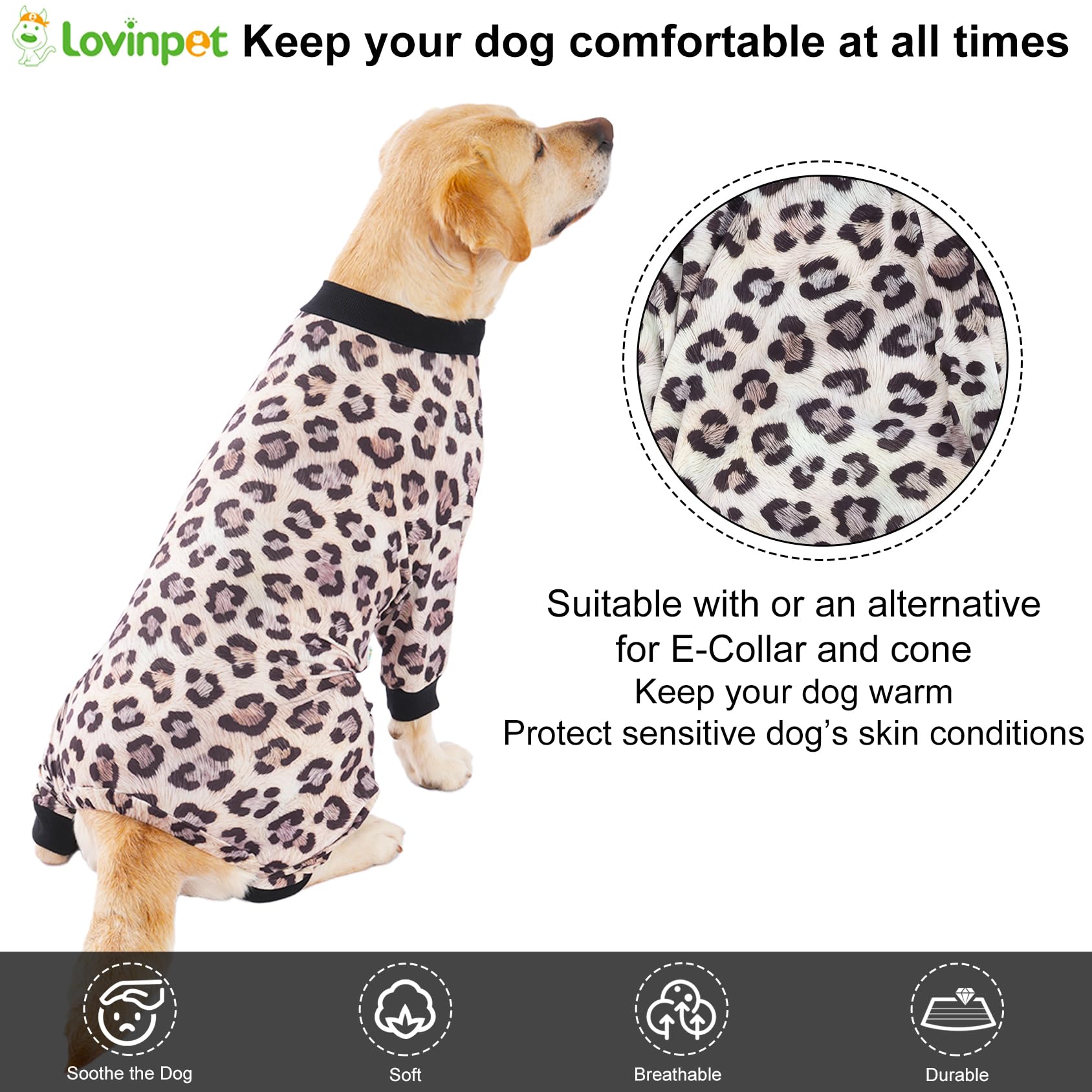 LovinPet Pijama para perro grande - puños-rizados: ajuste seguro y cómodo.