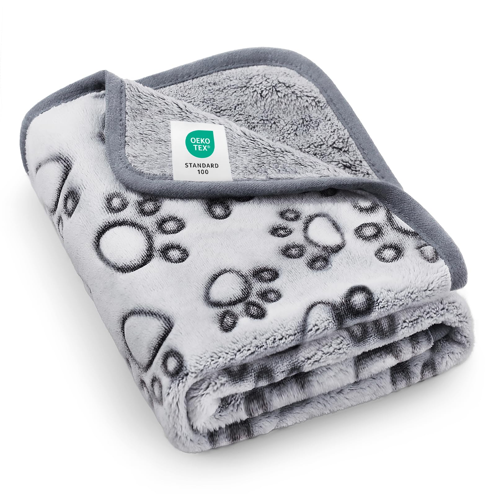 Manta Luciphia para perros gris con patitas, calor y confort.