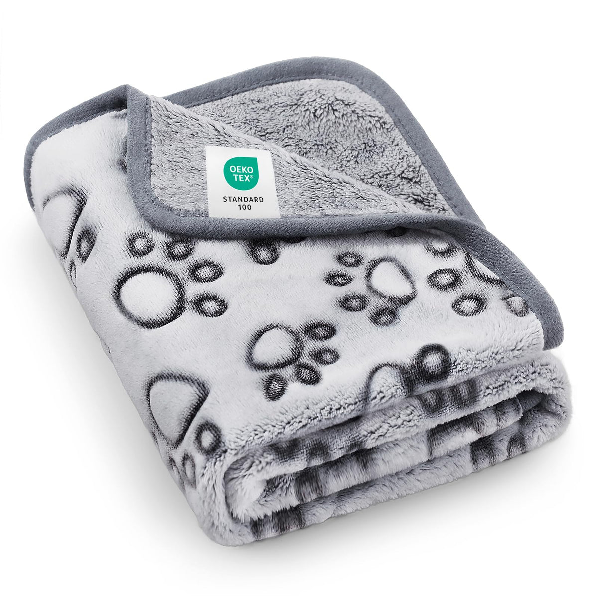 Manta Luciphia para perros gris con patitas, calor y confort.
