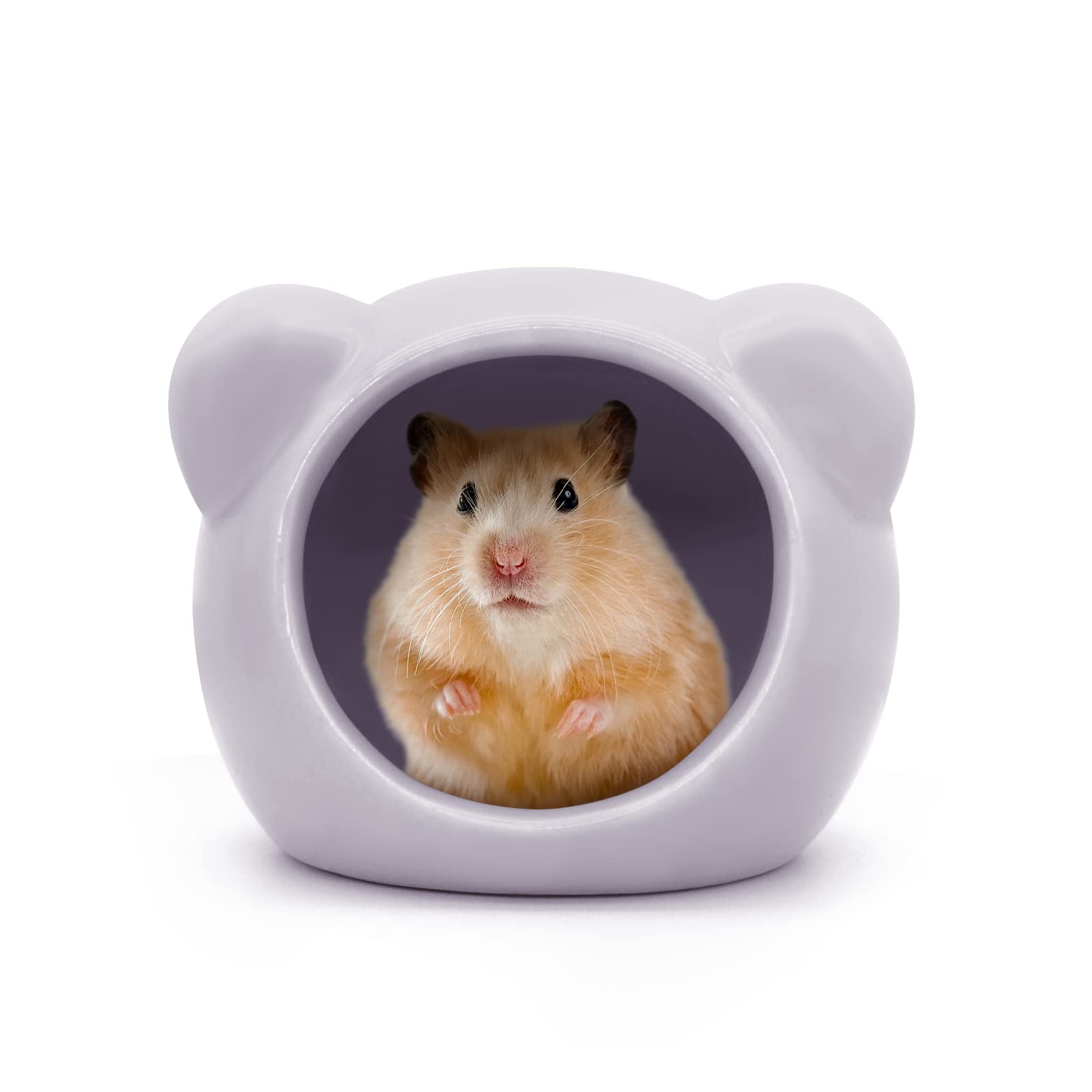 Refugio LuckyOpt casa hamster cerámica violeta, ideal para descanso y juego.
