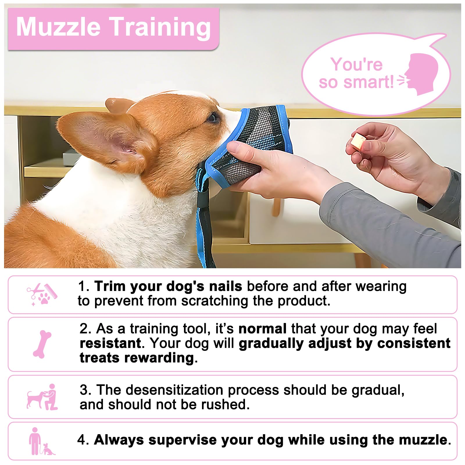 LUCKYPAW bozal ajustable para cuello: ajuste seguro durante caminatas y aseo