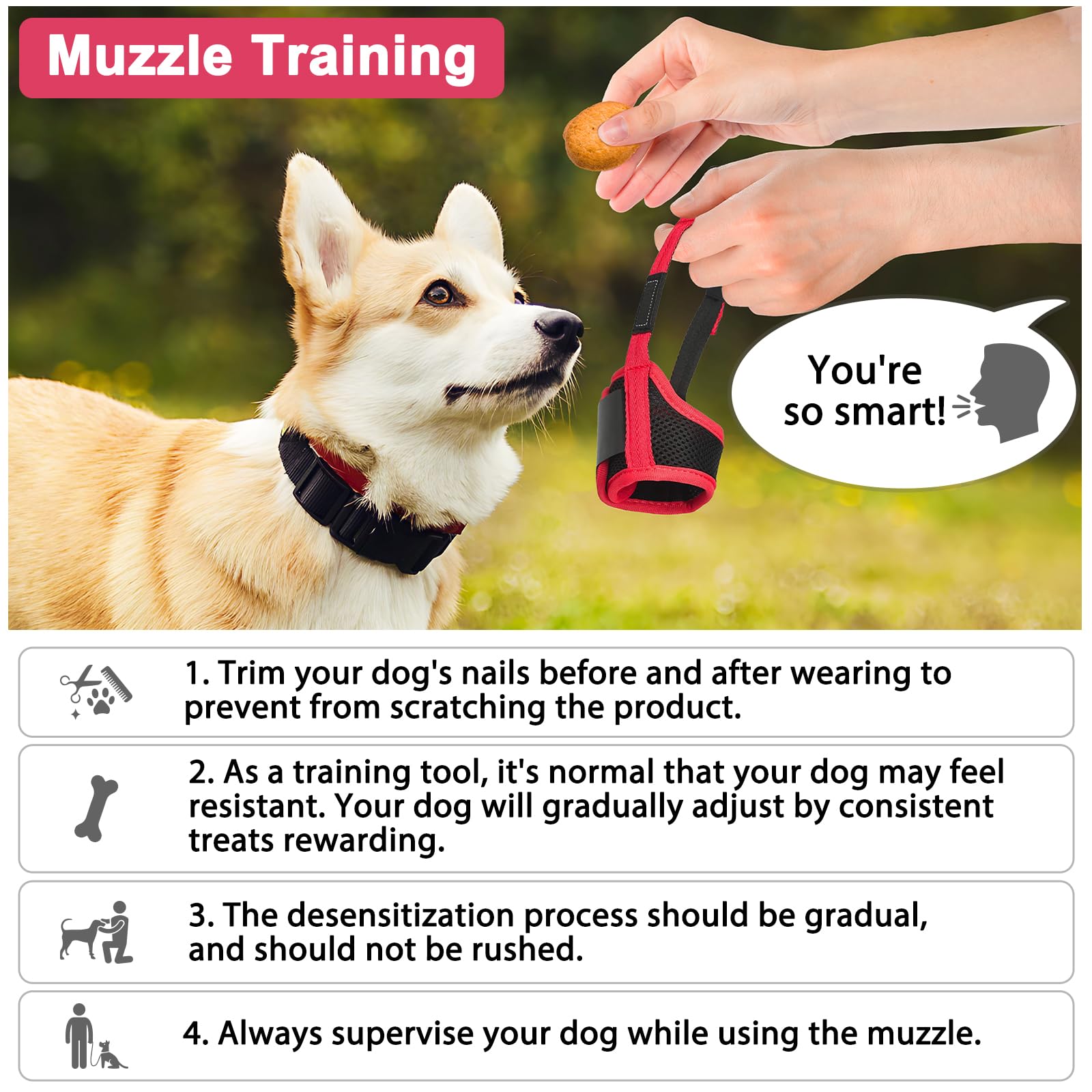 LUCKYPAW bozal de perro con correa ajustable para un ajuste personalizado