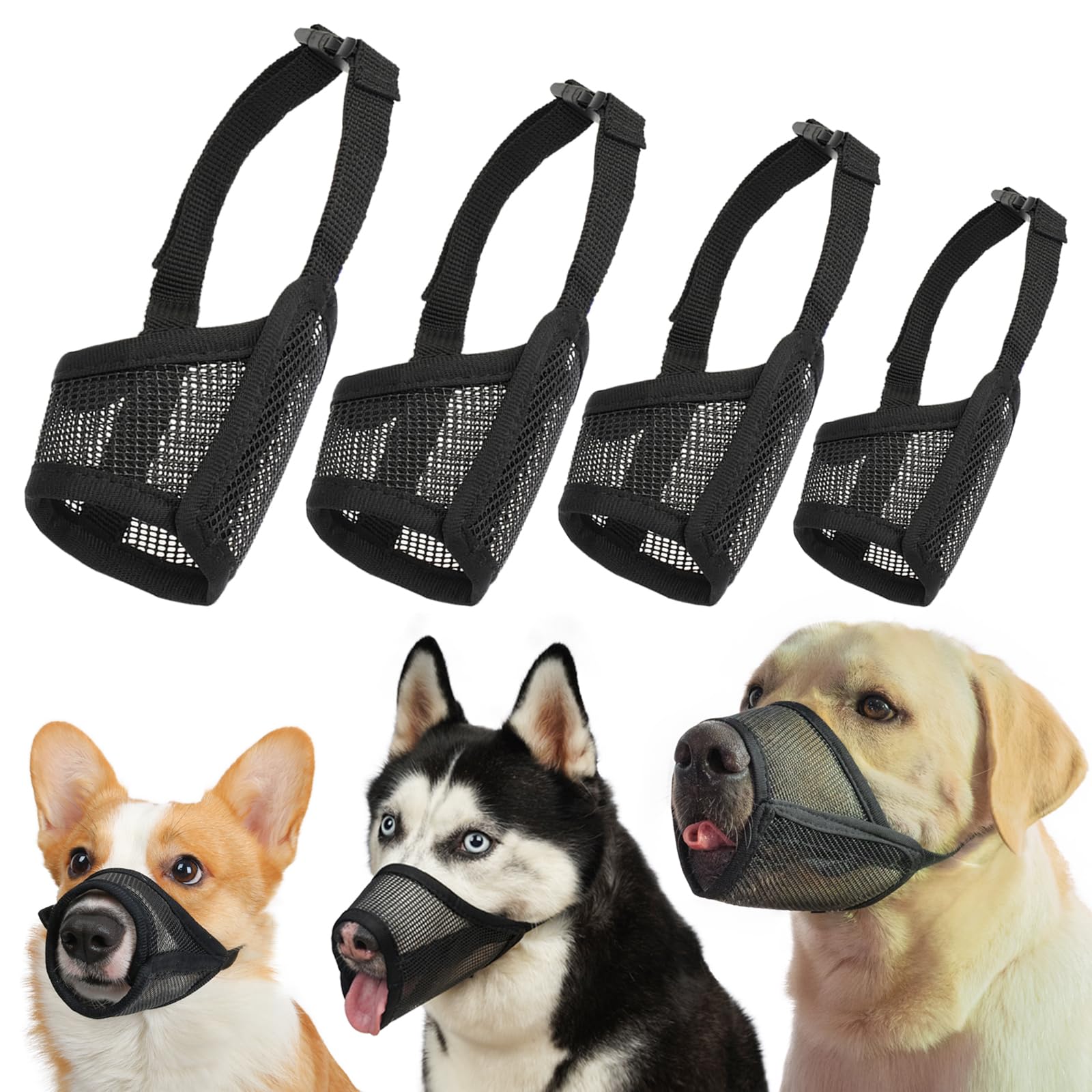 LUCKYPAW conjunto de bozales 4 piezas para muchos tamaños, uso versátil.