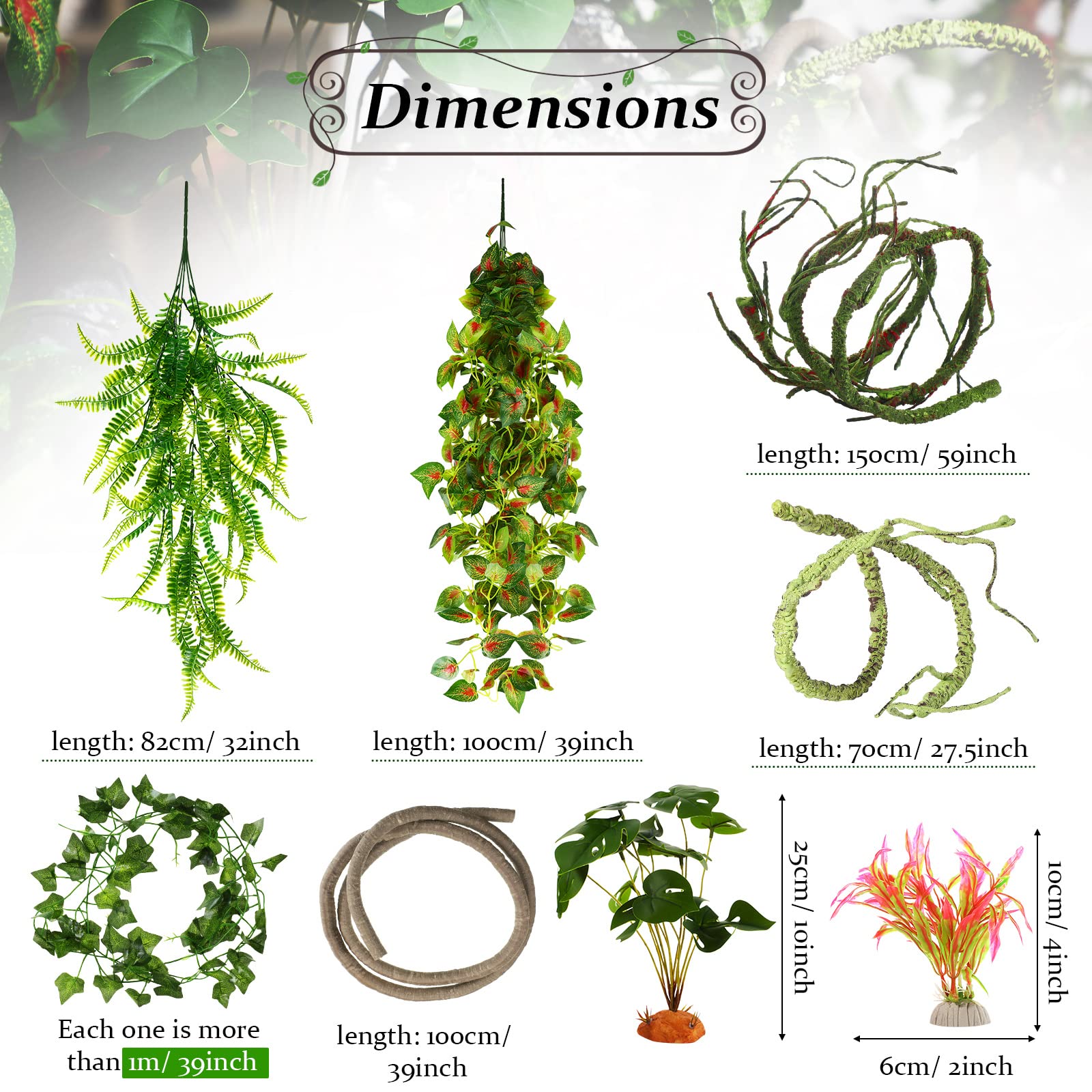 LuinaBio plantas plásticas con ventosas para instalación rápida en terrario