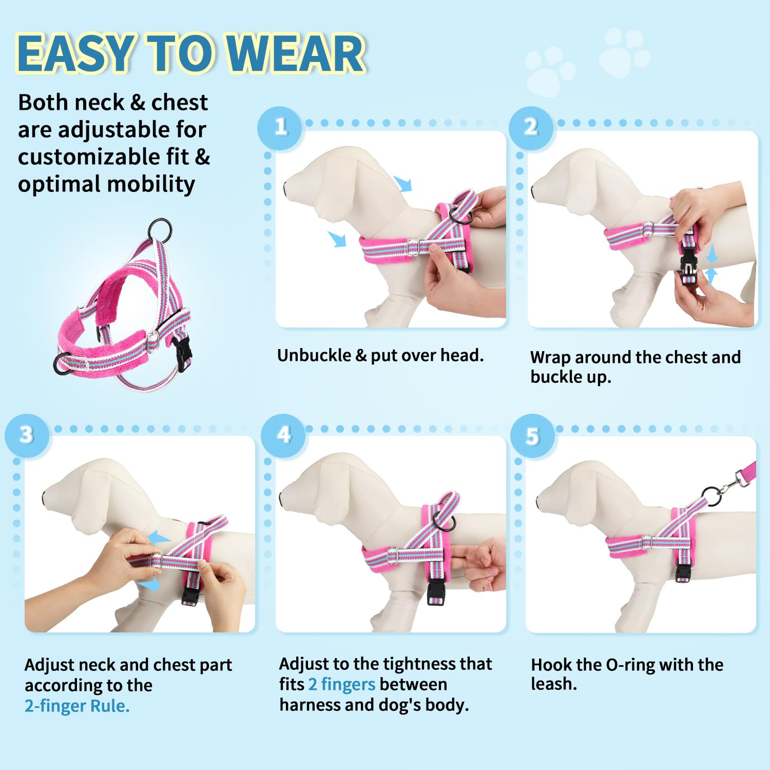 Lukovee arnés fucsia para perros pequeños, confort y estilo