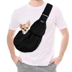 Lukovee Pet Sling visto de frente, diseño ergonómico para paseos cómodos.