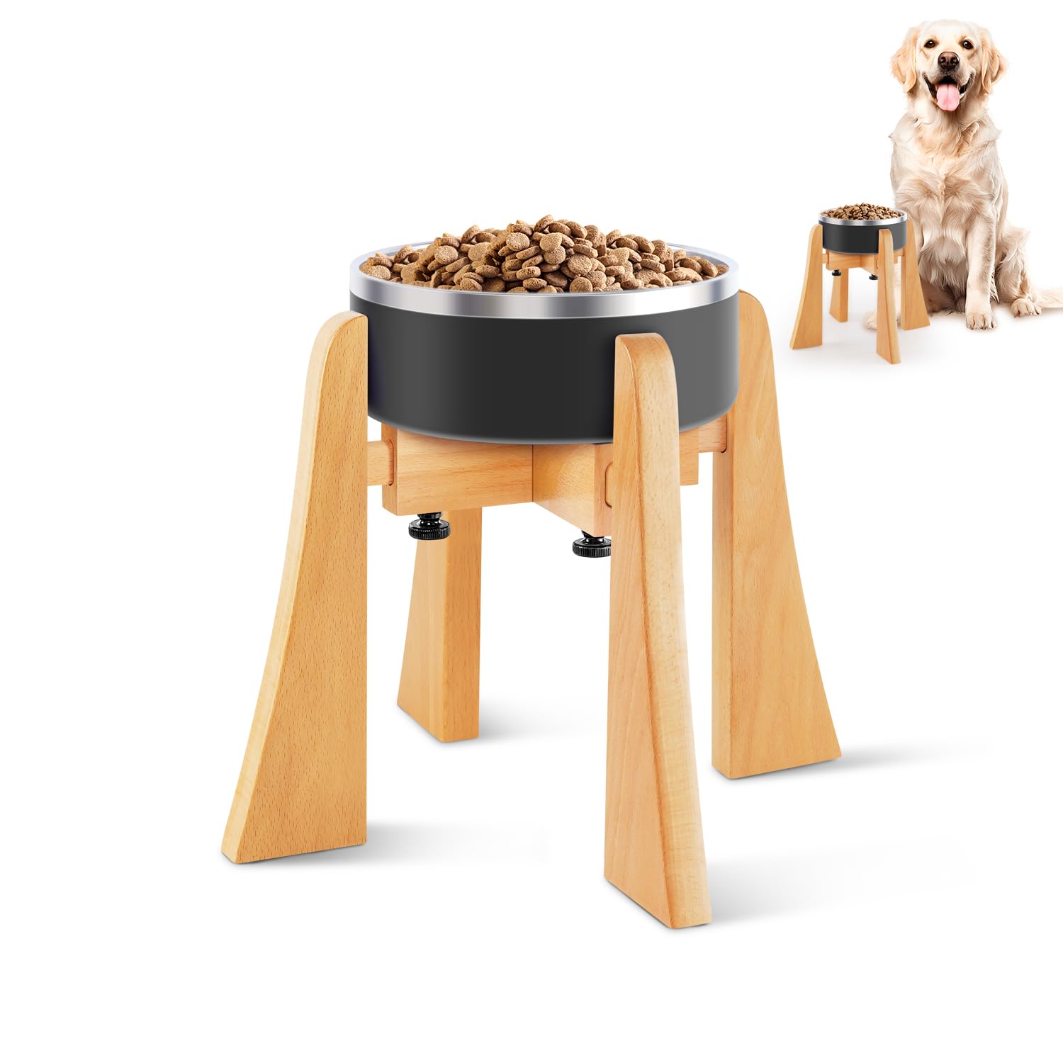 LuLuwood alzador plato perro madera haya, altura 10 pulgadas para ergonomía al comer