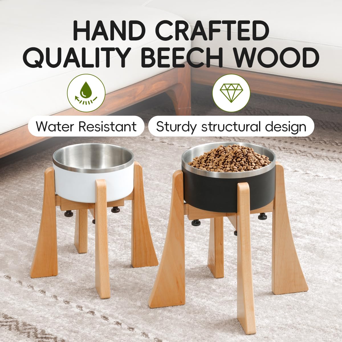 LuLuwood tazón acero inoxidable incluido, resistente y fácil de limpiar
