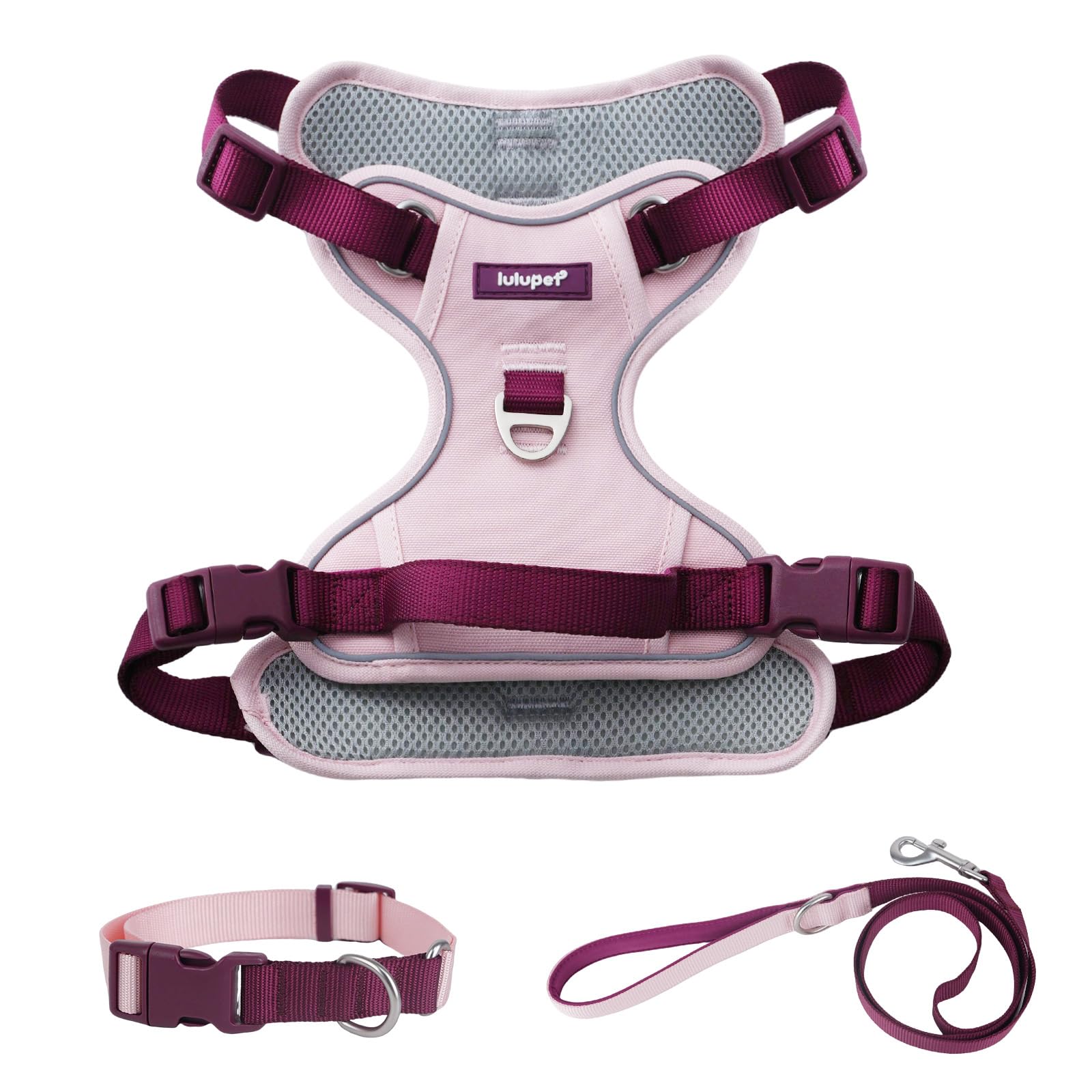 Arnés LULUPET 3 en 1 rosa, ajuste cómodo para razas pequeñas.