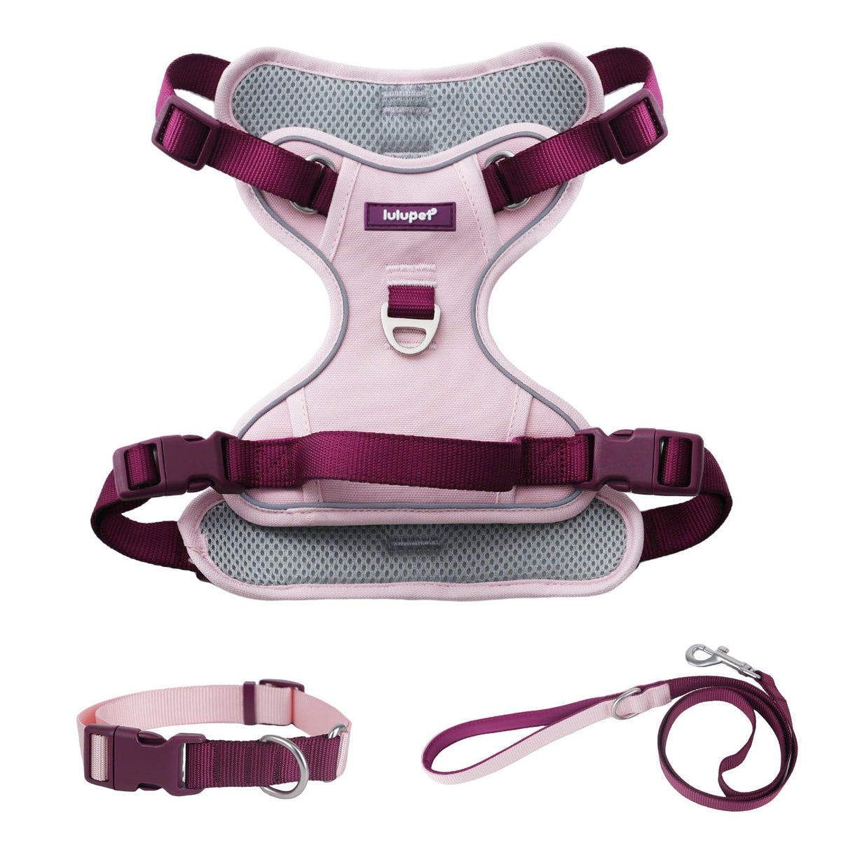 Arnés LULUPET 3 en 1 rosa, ajuste cómodo para razas pequeñas.