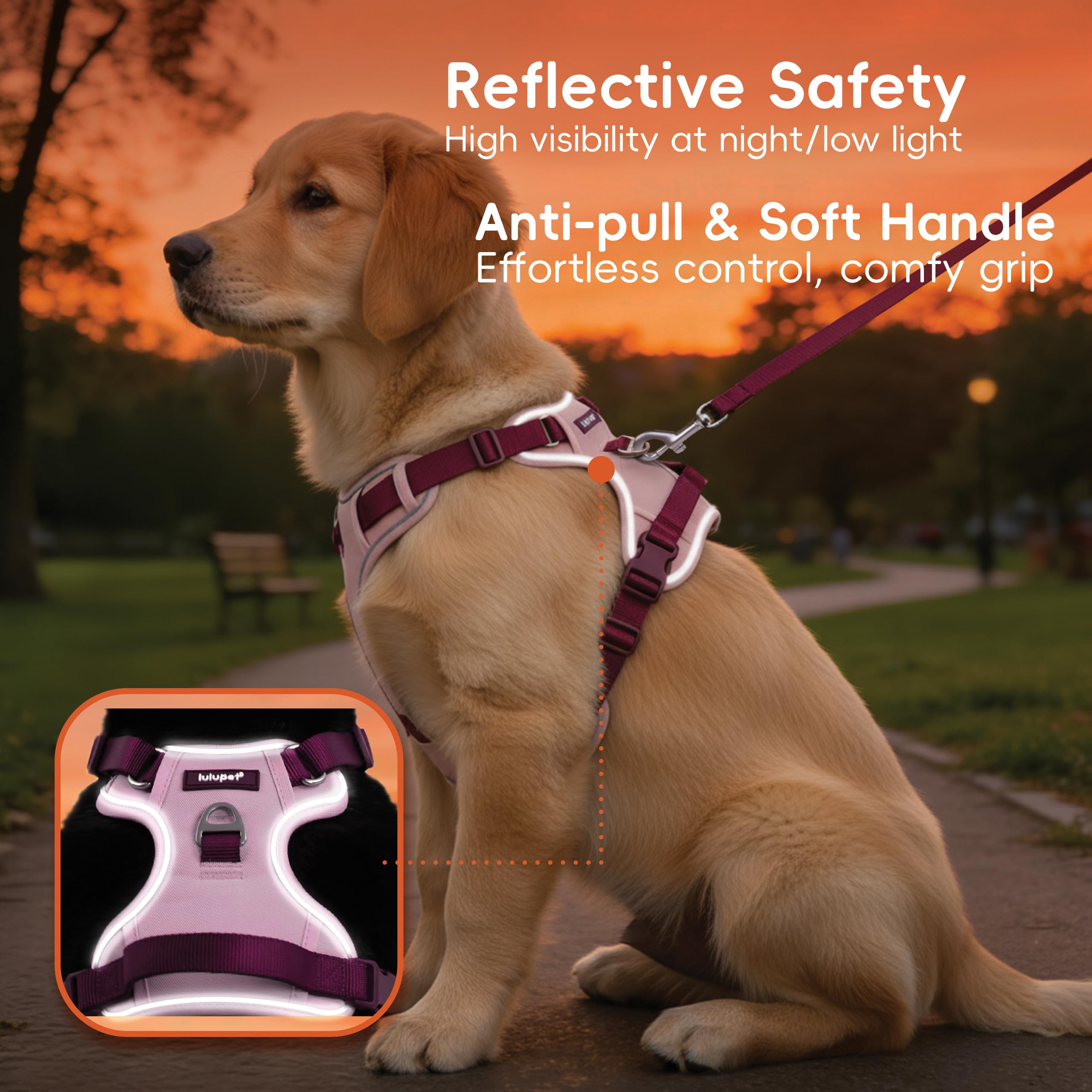Chaleco LULUPET rosa reflectante, seguridad en caminatas vespertinas.