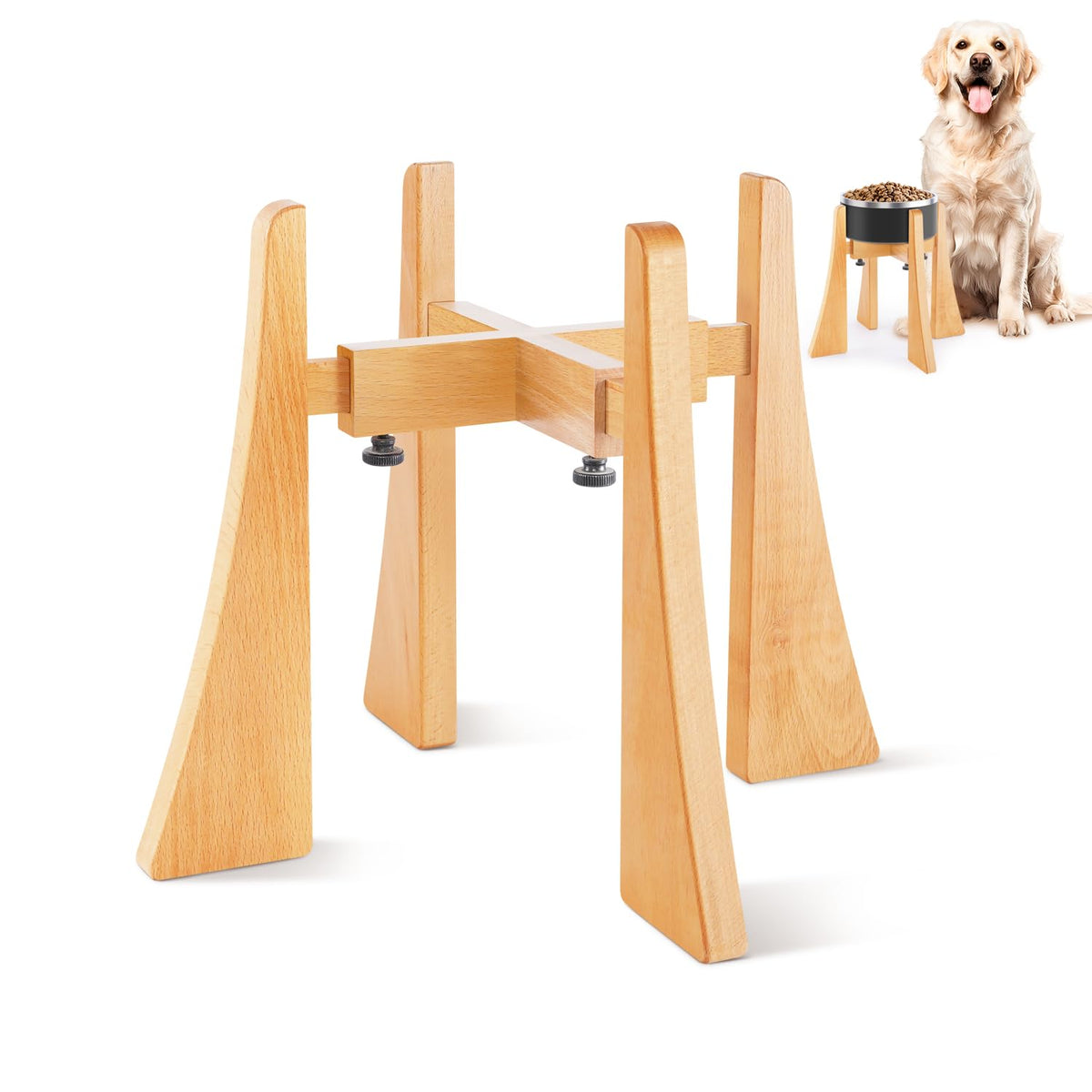 LuLuwood: soporte para perros en madera de haya natural, elevación de 12 pulgadas para una postura cómoda.