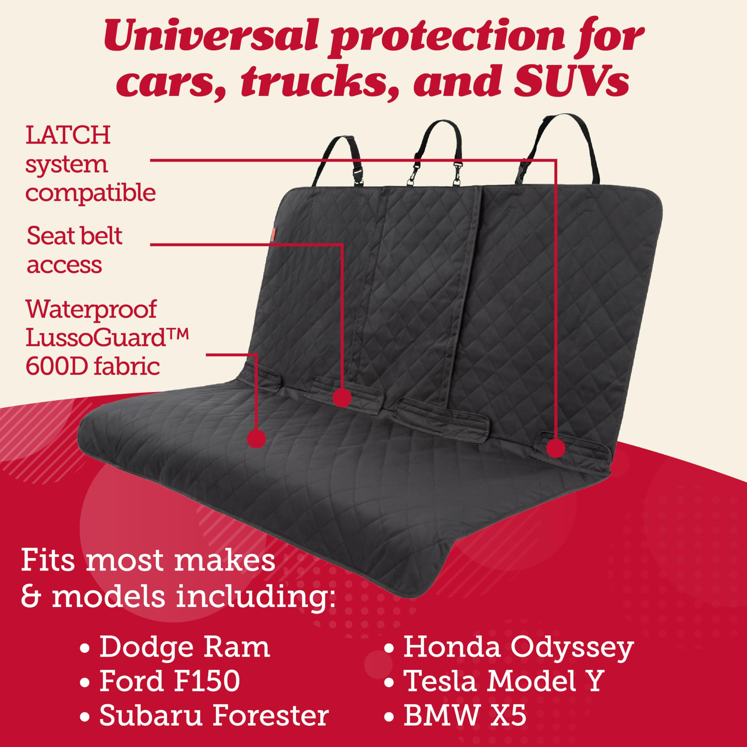 Protector de asiento trasero Lusso Gear, antideslizante para mayor estabilidad del perro