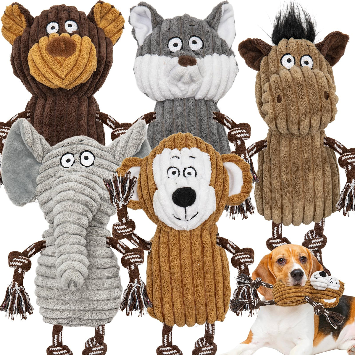 Luudoogs Juguete peluche mono: estimula juego y chirriador para perros curiosos.