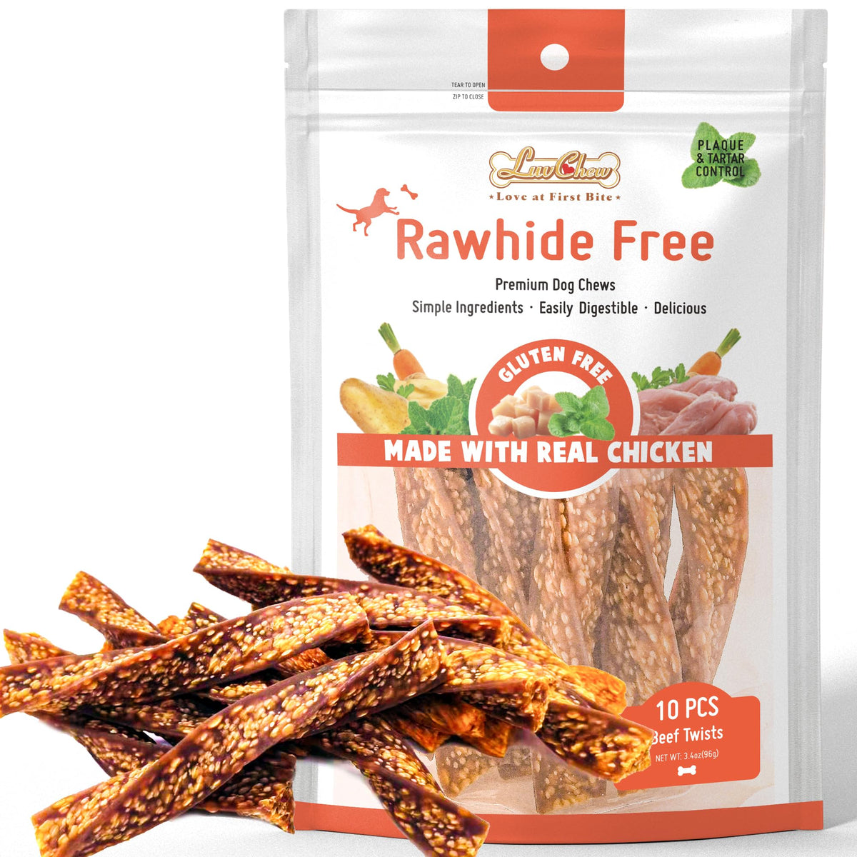 LuvChew empaque ternera, sabor premium para perros activos.
