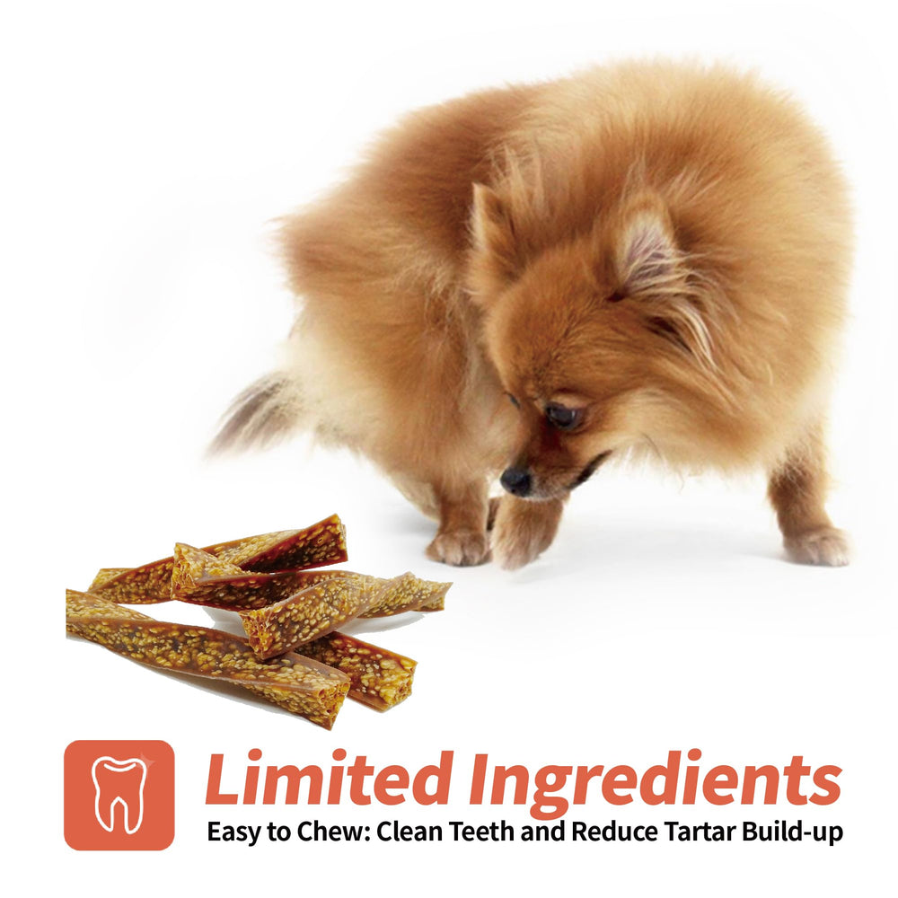 LuvChew perro masticando, snack sabroso sin gluten.