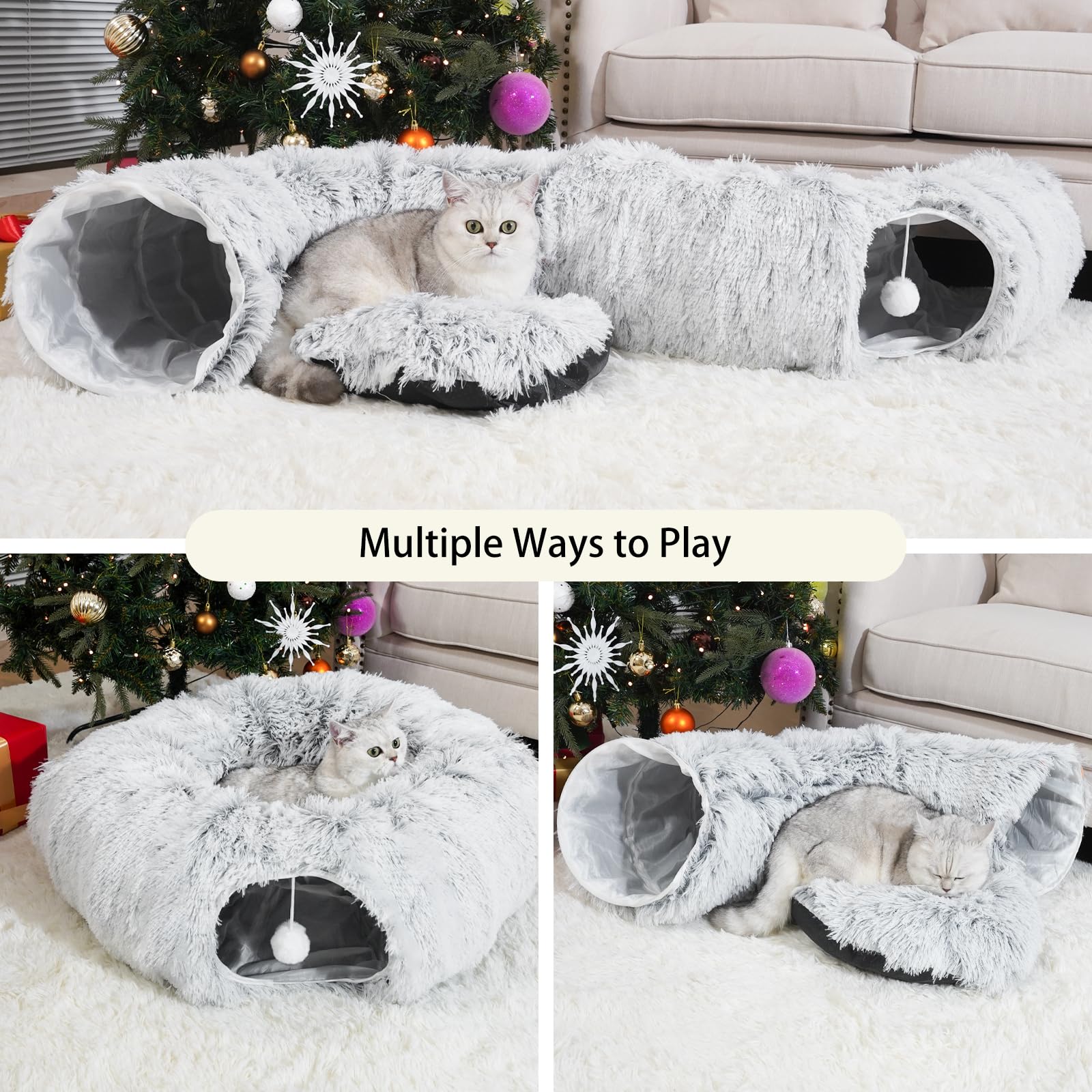 LVUVXVAV túnel-cama para gatos multi-espacios, diseño circular para varias mascotas.