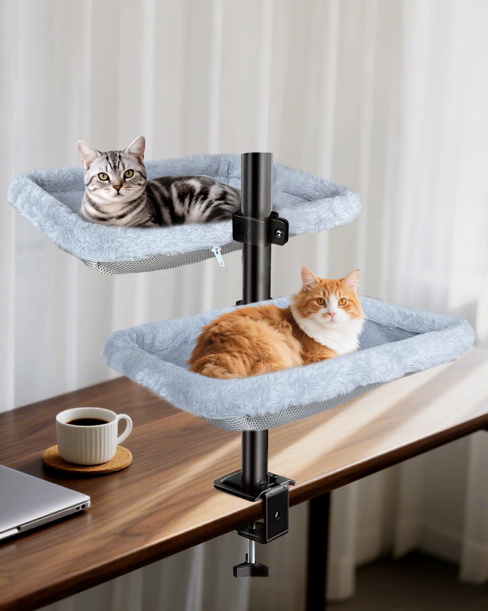 L&W BROS. Cama doble para gatos en escritorio, ideal para dos felinos.