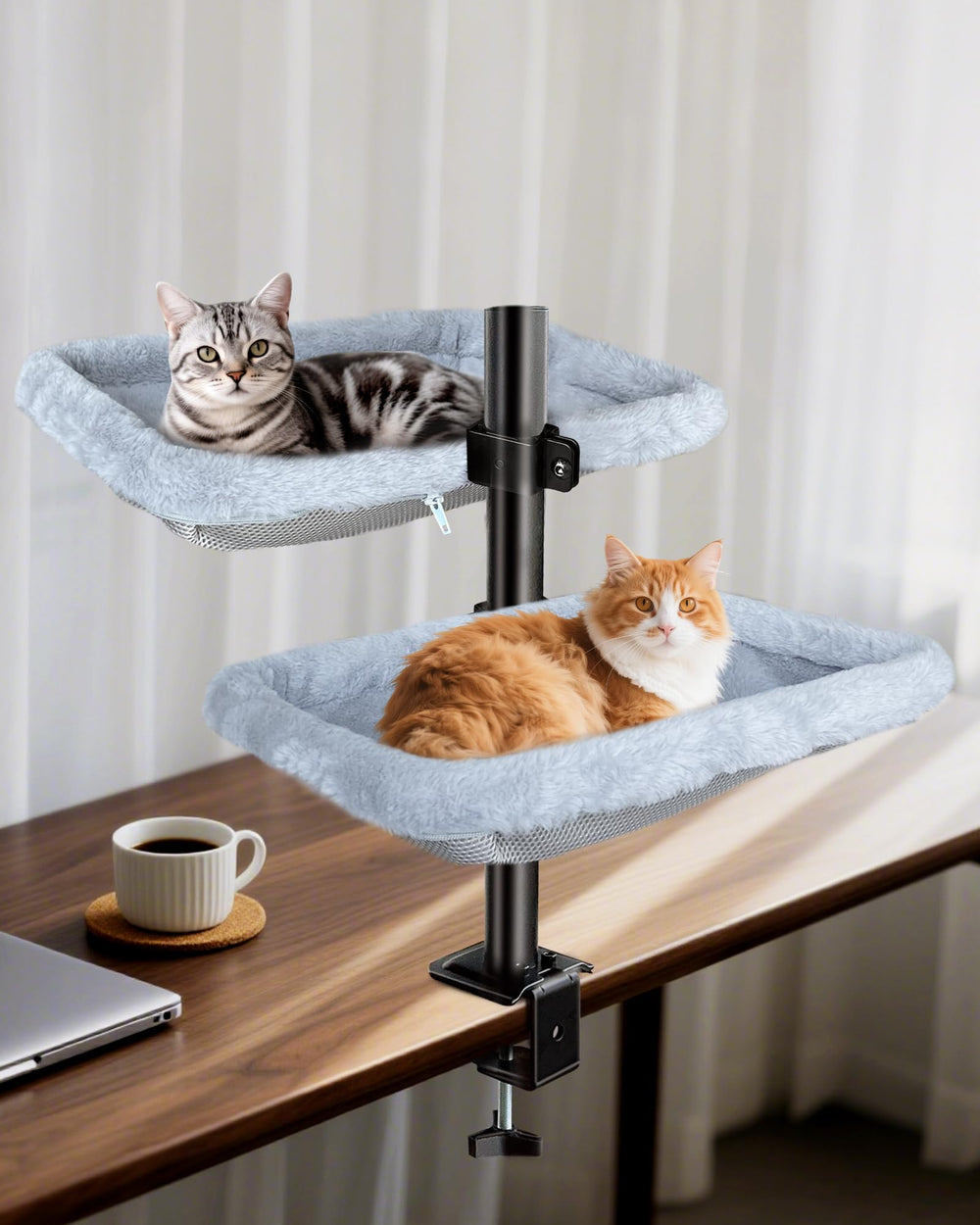 L&W BROS. Cama doble para gatos en escritorio, ideal para dos felinos.