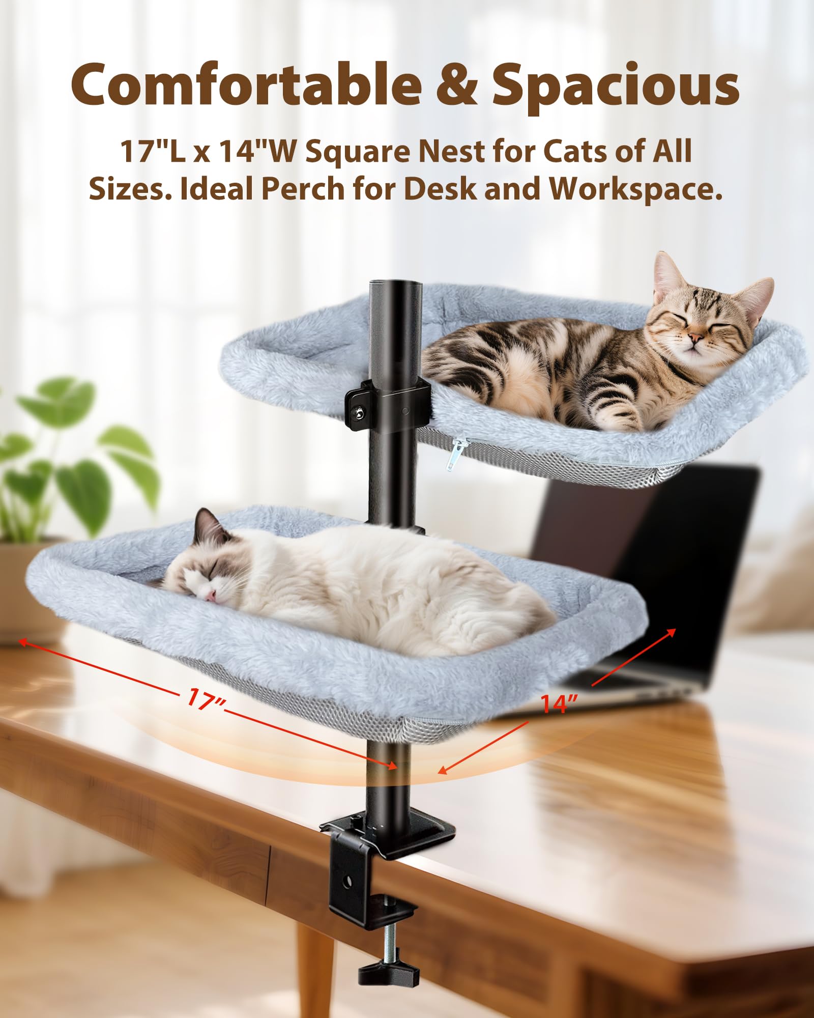 L&W BROS. Percha ajustable para gatos 360, ofrece espacio personal.