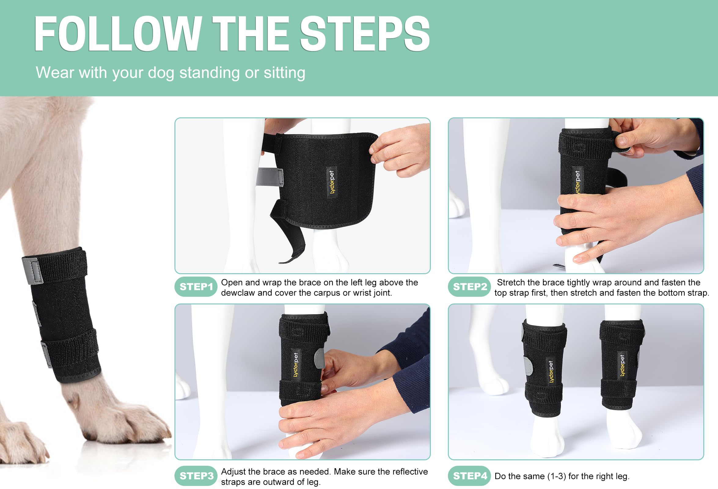 Lyderpet neopreno frente carpo perro: material suave y transpirable para uso prolongado.