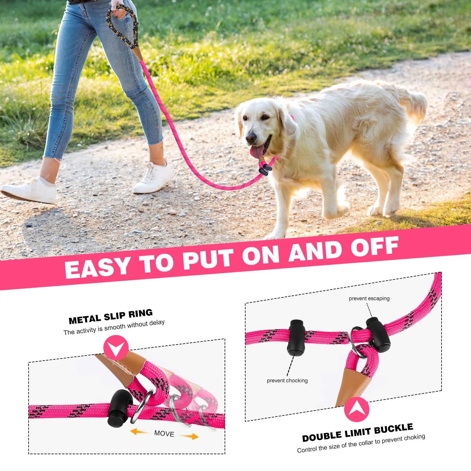 Nudo reforzado de la correa Lynxking rosa para mayor durabilidad.