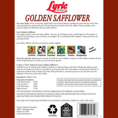 Lyric Cartamo Dorado junto a comedero exterior, atrayendo aves silvestres.