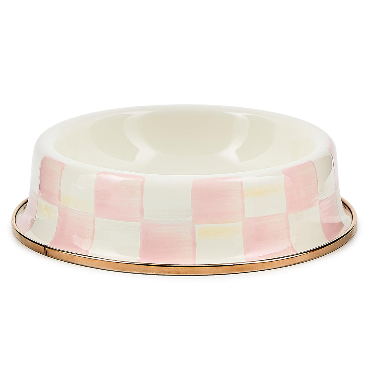 Cuenco esmaltado Mackenzie-Childs para mascotas Rosy Check, ideal para comida diaria.