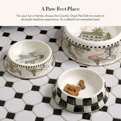 Plato para mascotas Mackenzie-Childs en colores negro y blanco para agua