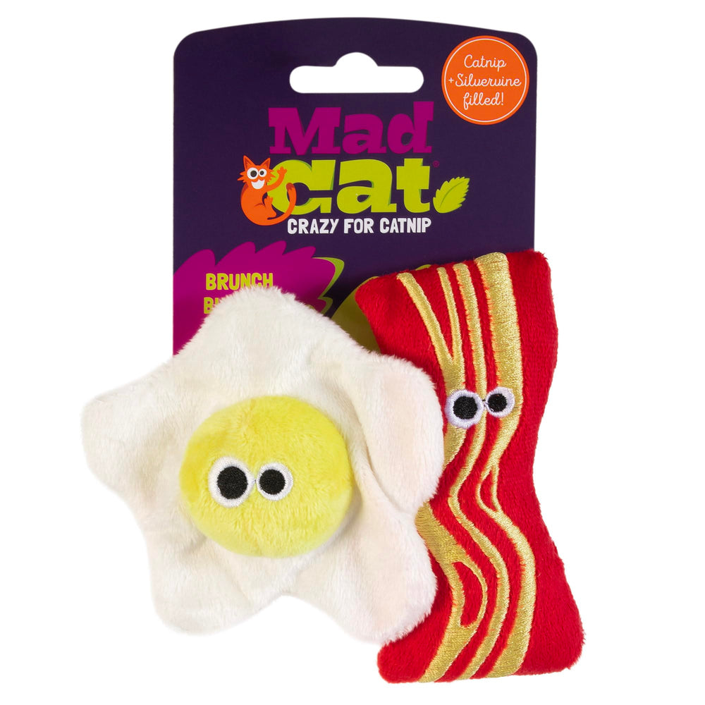 Mad Cat Brunch Buddies tocino y huevos, juguete para gato ideal para juego independiente