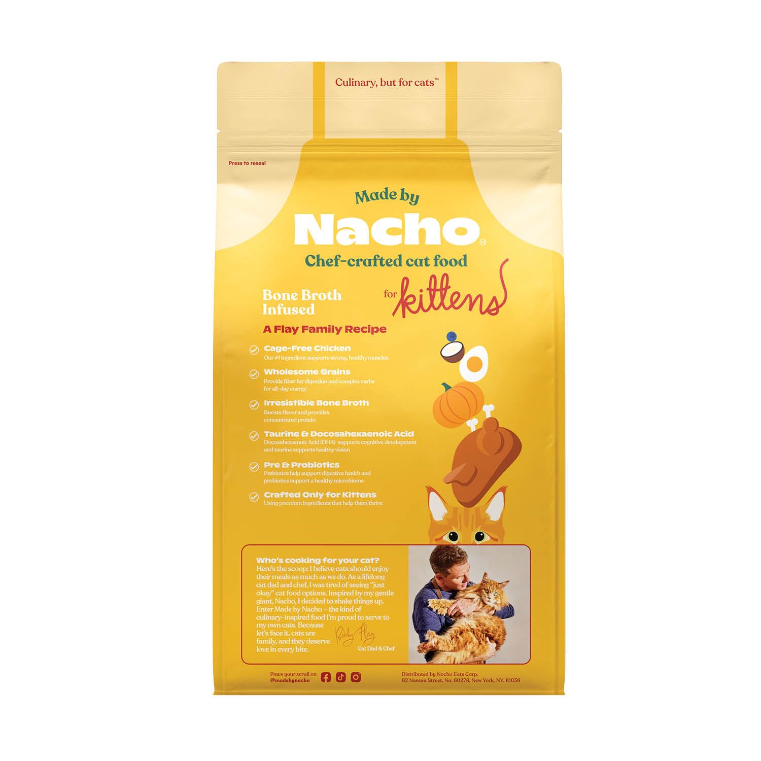 Made by Nacho: alimento de alto proteína para gatos con pollo libre de jaula.