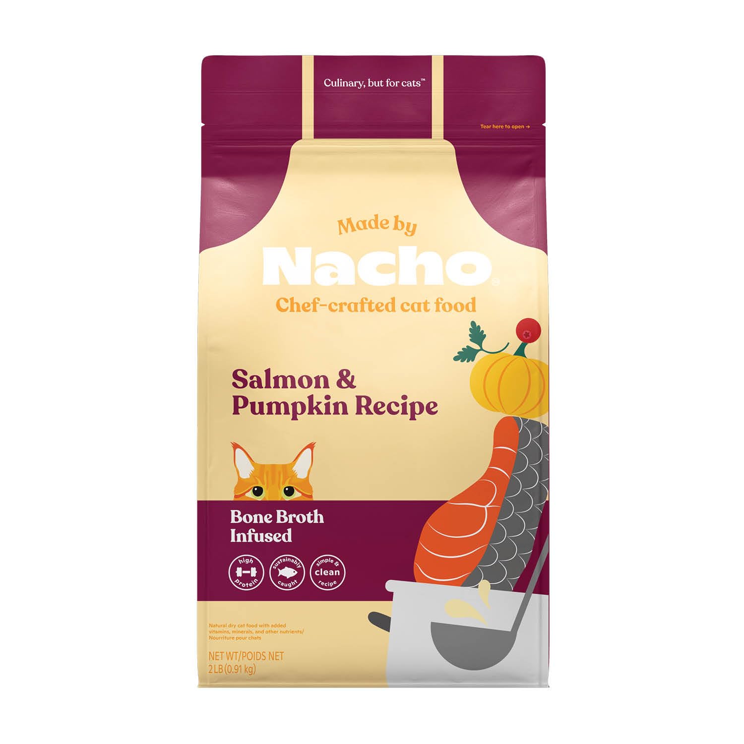 Made by Nacho pienso-gato 2lb salmon-sostenible para pelaje brillante.