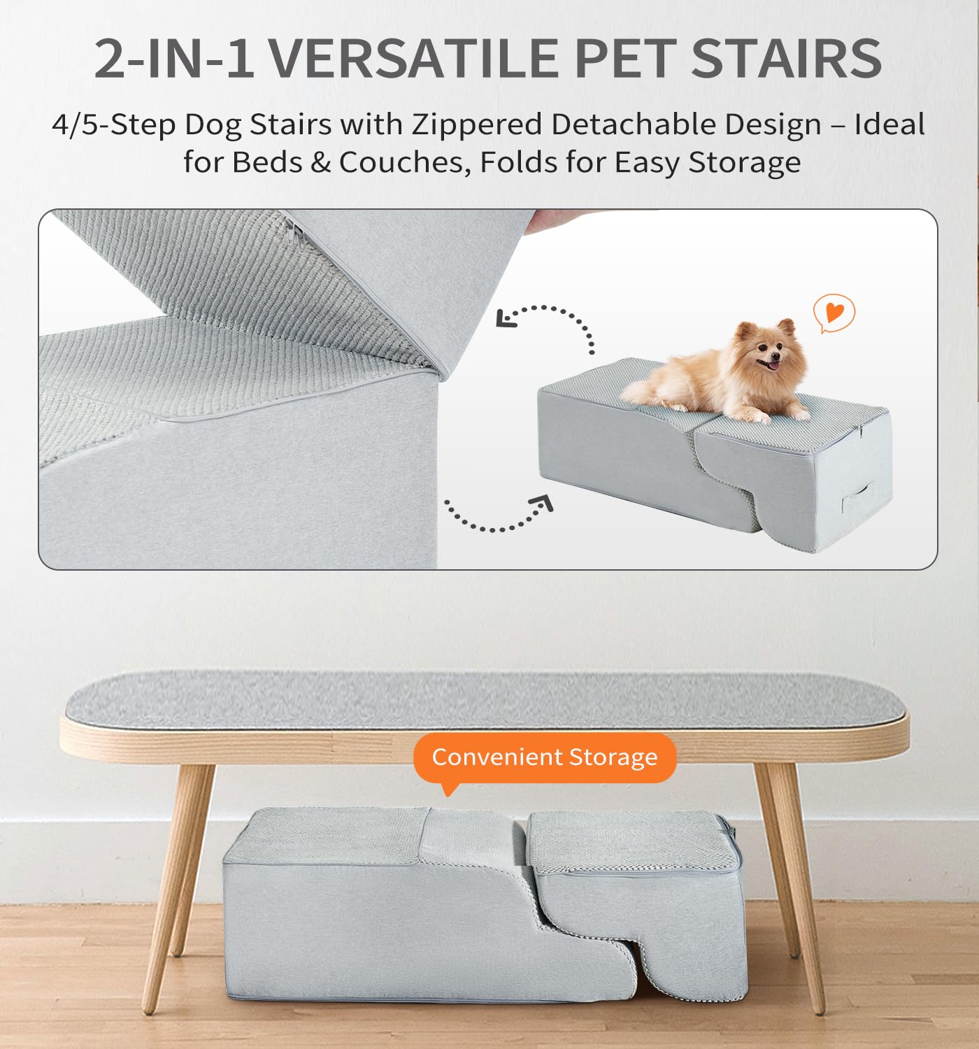 Made4Pets escaleras para perro, tono gris claro, combina con muebles.