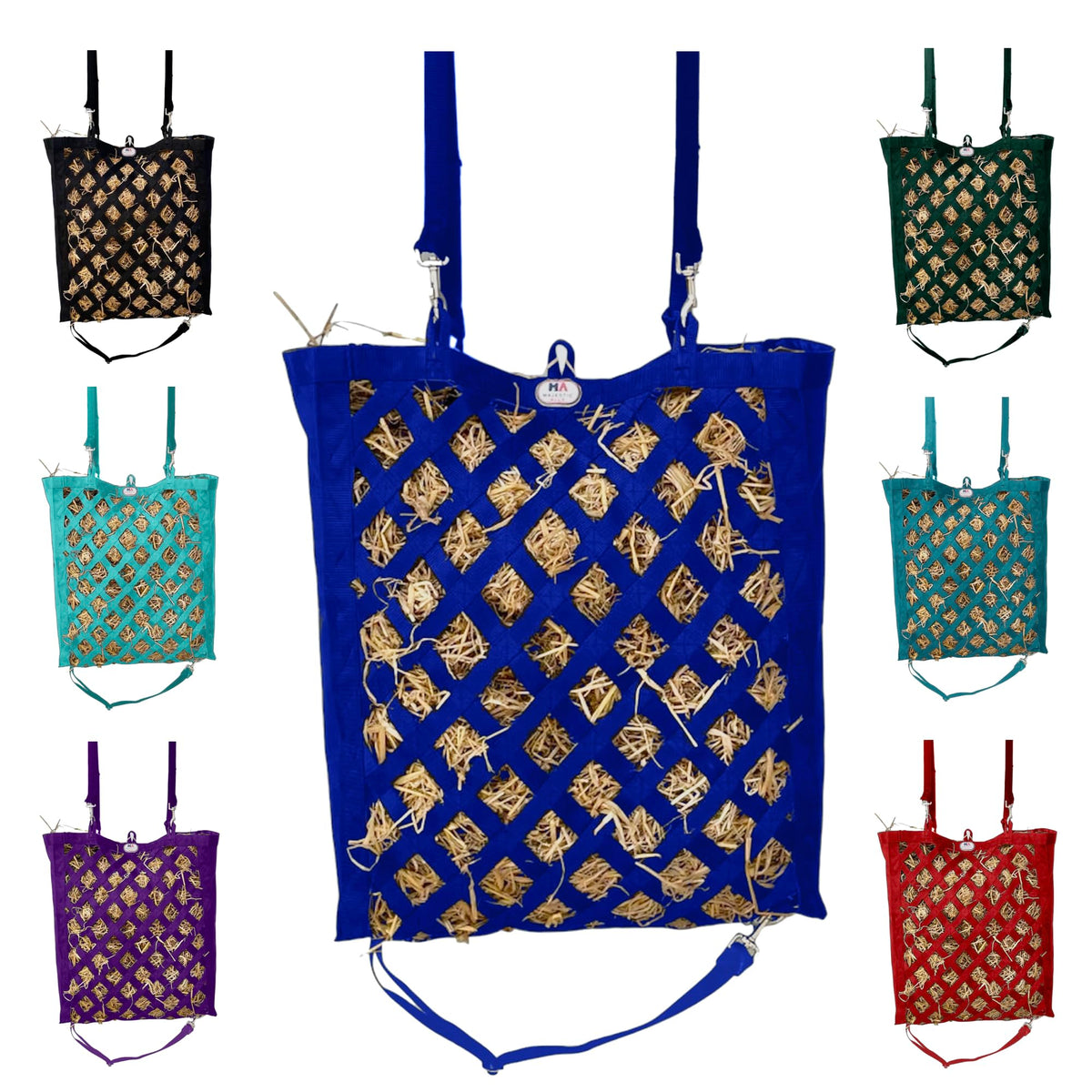 Majestic Ally bolsa de heno de nylon, vista frontal, fomenta alimentación lenta