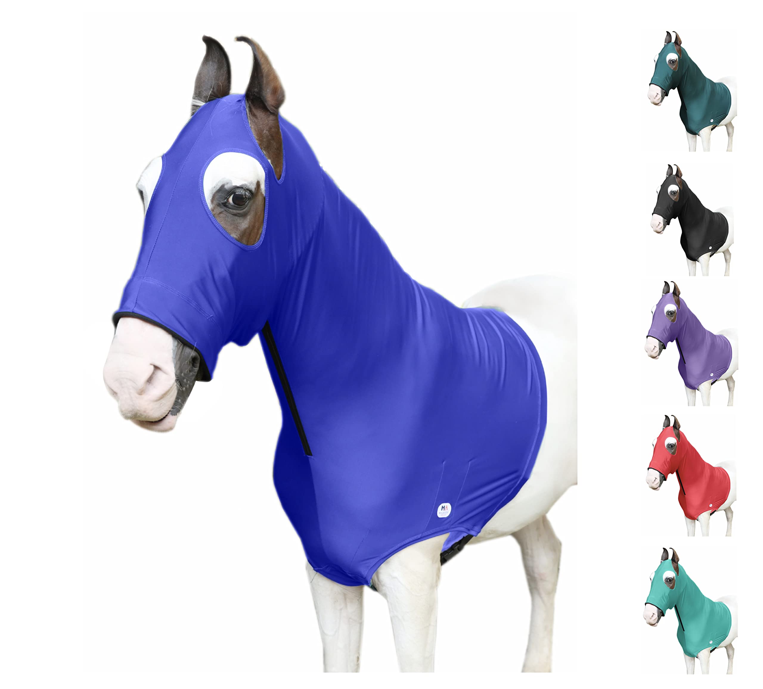 Capucha Majestic Ally para caballo con cremallera, vista frontal, calidez y ajuste seguro.