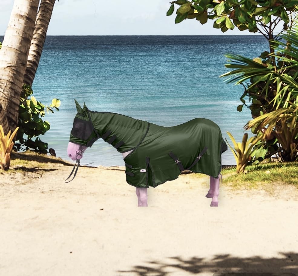 Saco Majestic Ally para caballo con cuello y mascara protegiendo de moscas