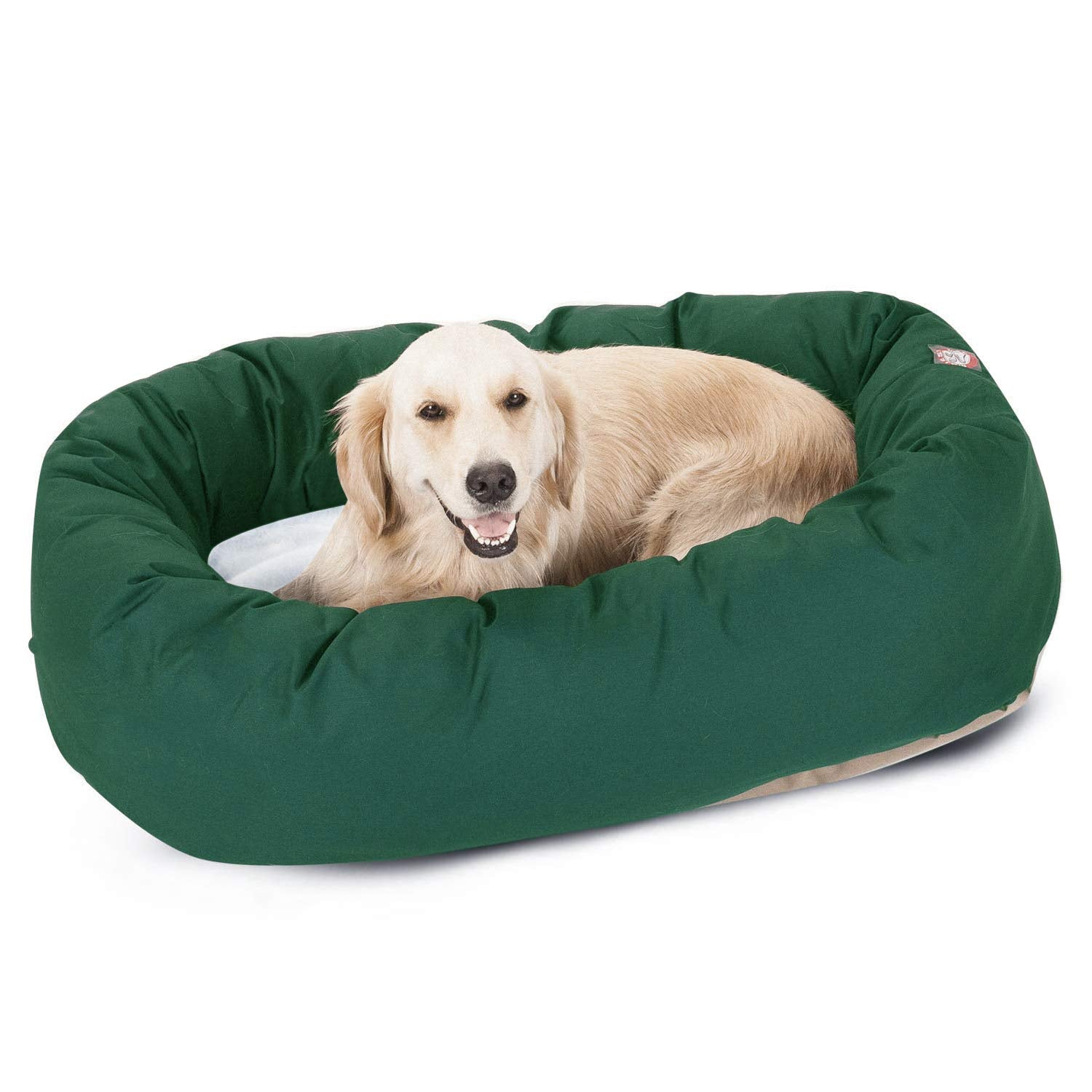 Cama bagel Majestic Pet verde con sherpa central para descanso cómodo