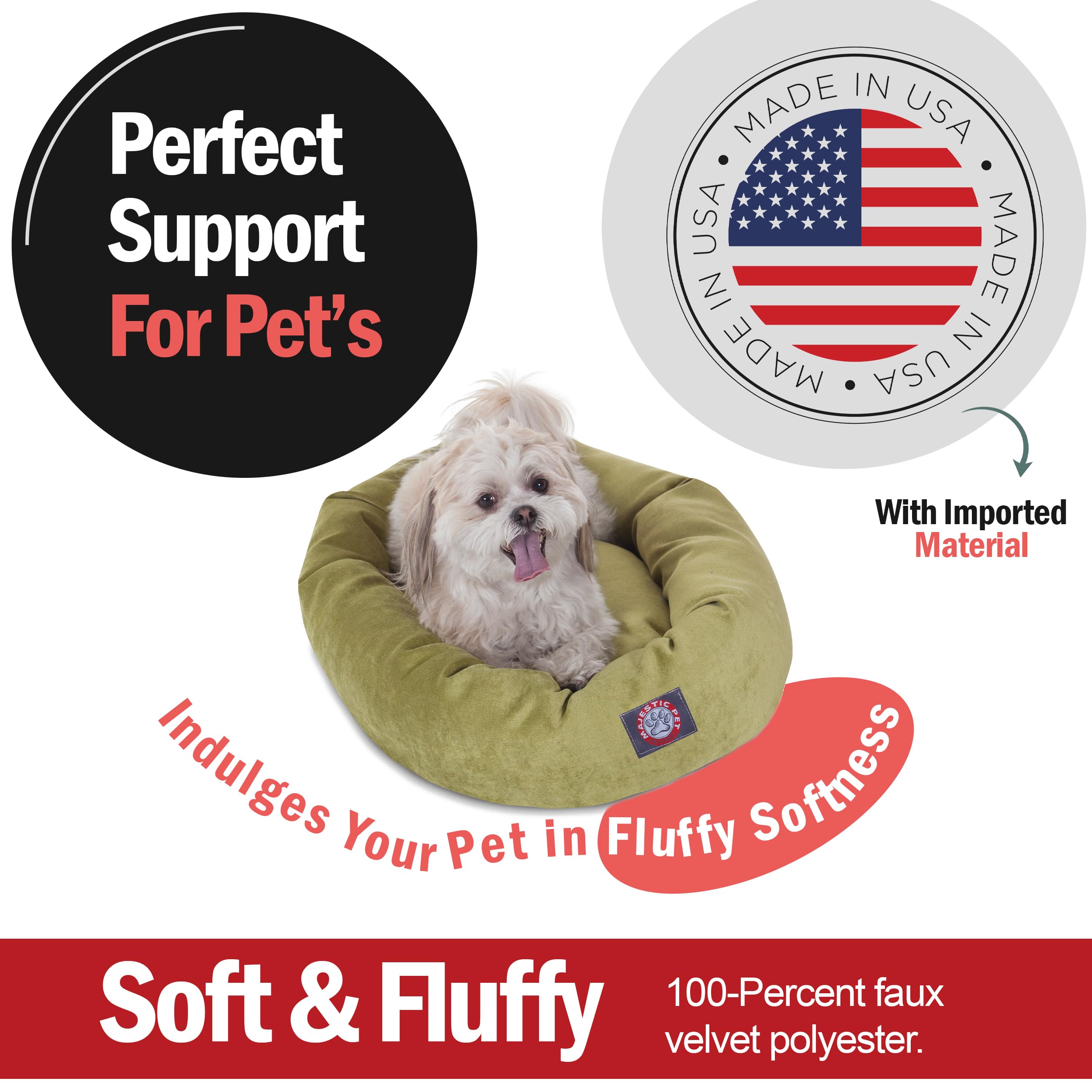 Majestic Pet cama donut micro-velvet: tacto suave que envuelve a tu perro en comodidad.